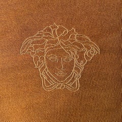 GIANNI VERSACE Brown Taupe Medusa Heads Silk Pocket Square