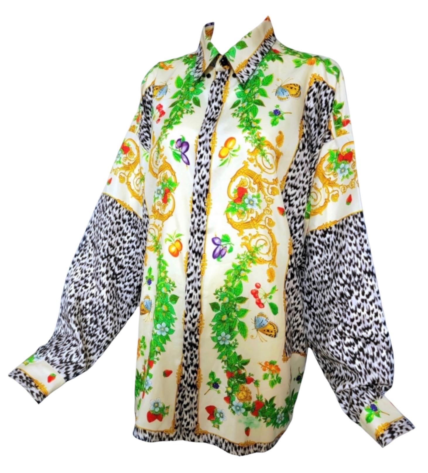 Gianni Versace Butterfly Barocco Silk Shirt 1995 Men's IT50 In Good Condition In Concord, NC