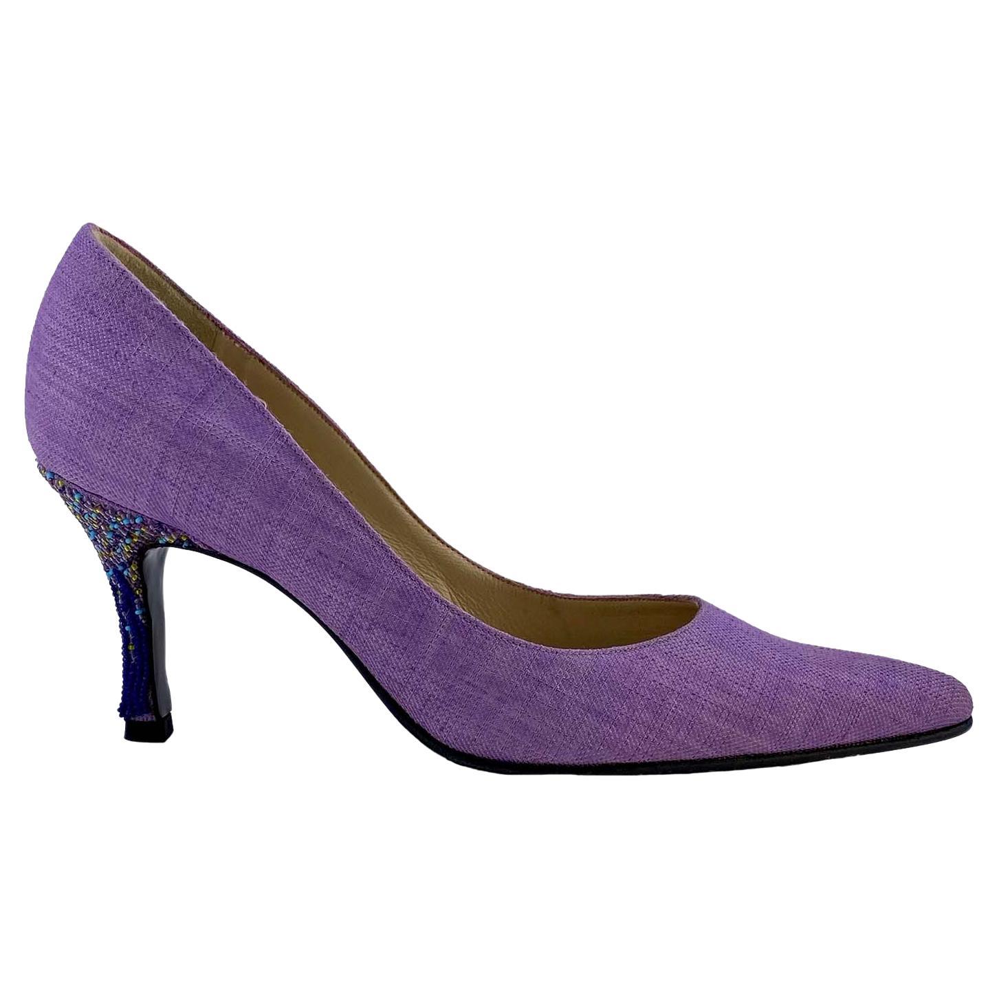 Gianni Versace by Donatella Purple 3" Beaded Heel Pumps