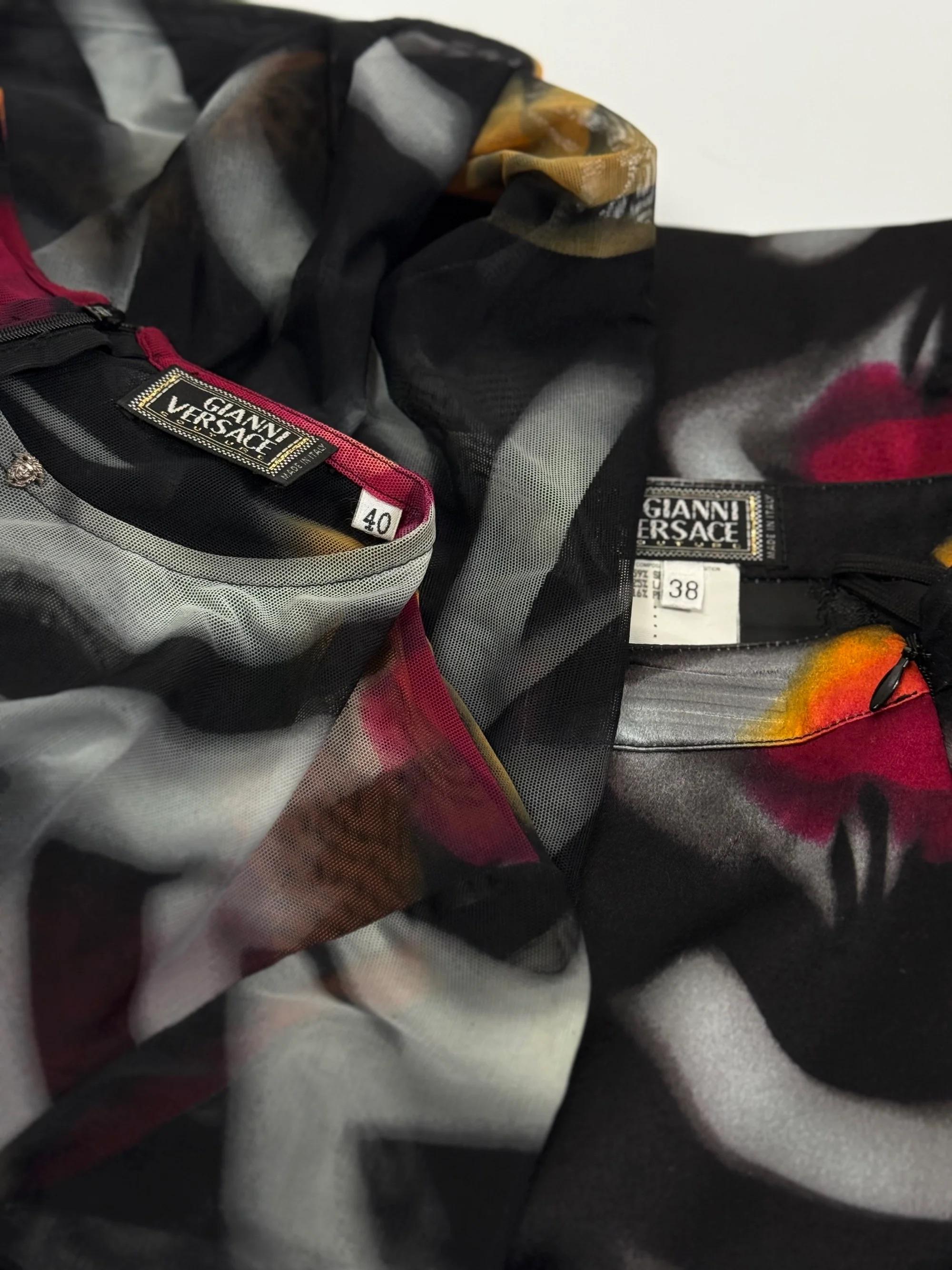 Gianni Versace by Donatella Versace Abstract Skirt & Mesh Top, FW 1999 For Sale 6