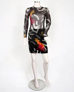 Gianni Versace by Donatella Versace Abstract Skirt & Mesh Top, FW 1999