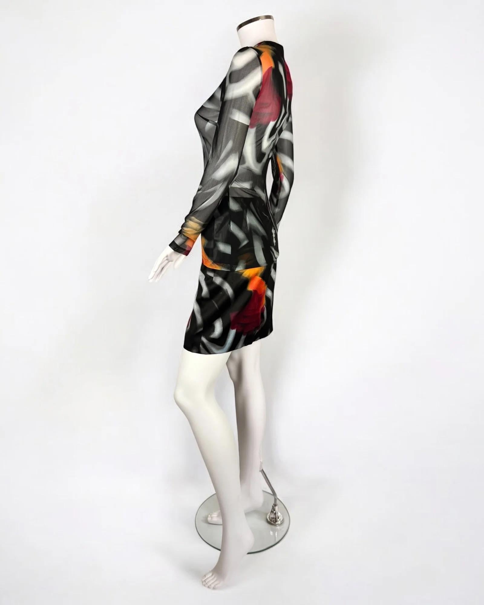 Gianni Versace by Donatella Versace Abstract Skirt & Mesh Top, FW 1999 For Sale 3