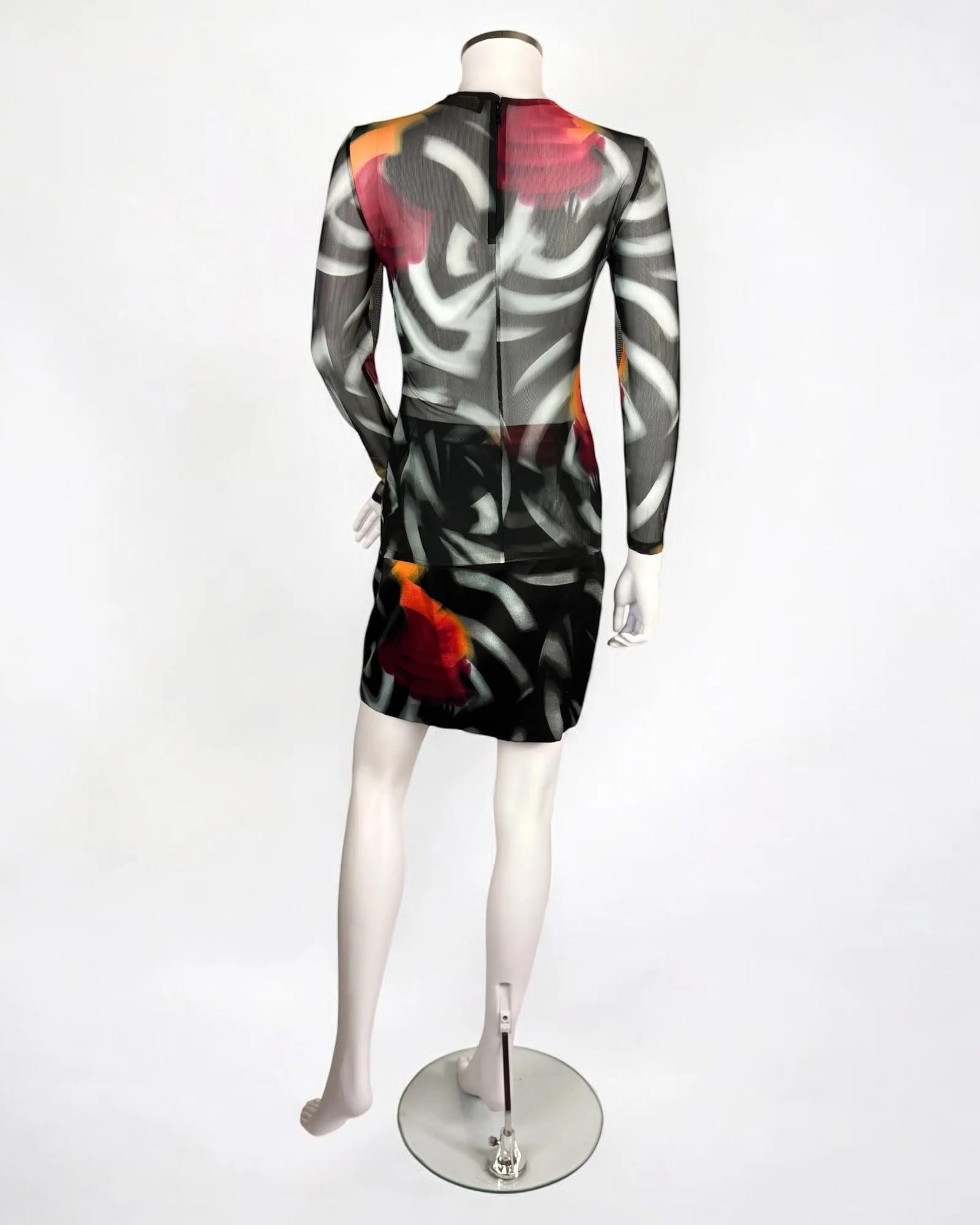 Gianni Versace by Donatella Versace Abstract Skirt & Mesh Top, FW 1999 For Sale 4