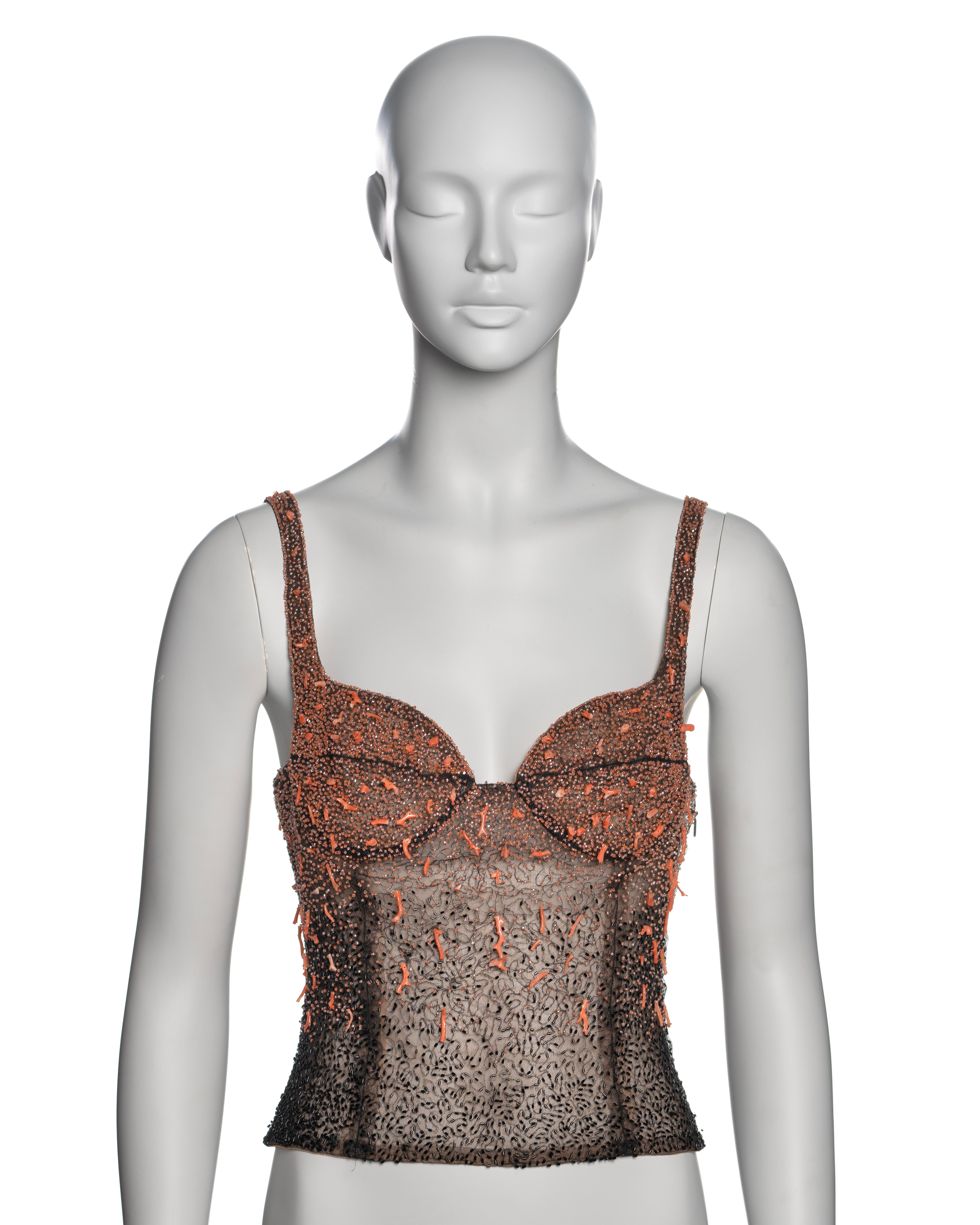 Gianni Versace by Donatella Versace Coral Embellished Corset Top, FW 1999 In Excellent Condition In London, GB