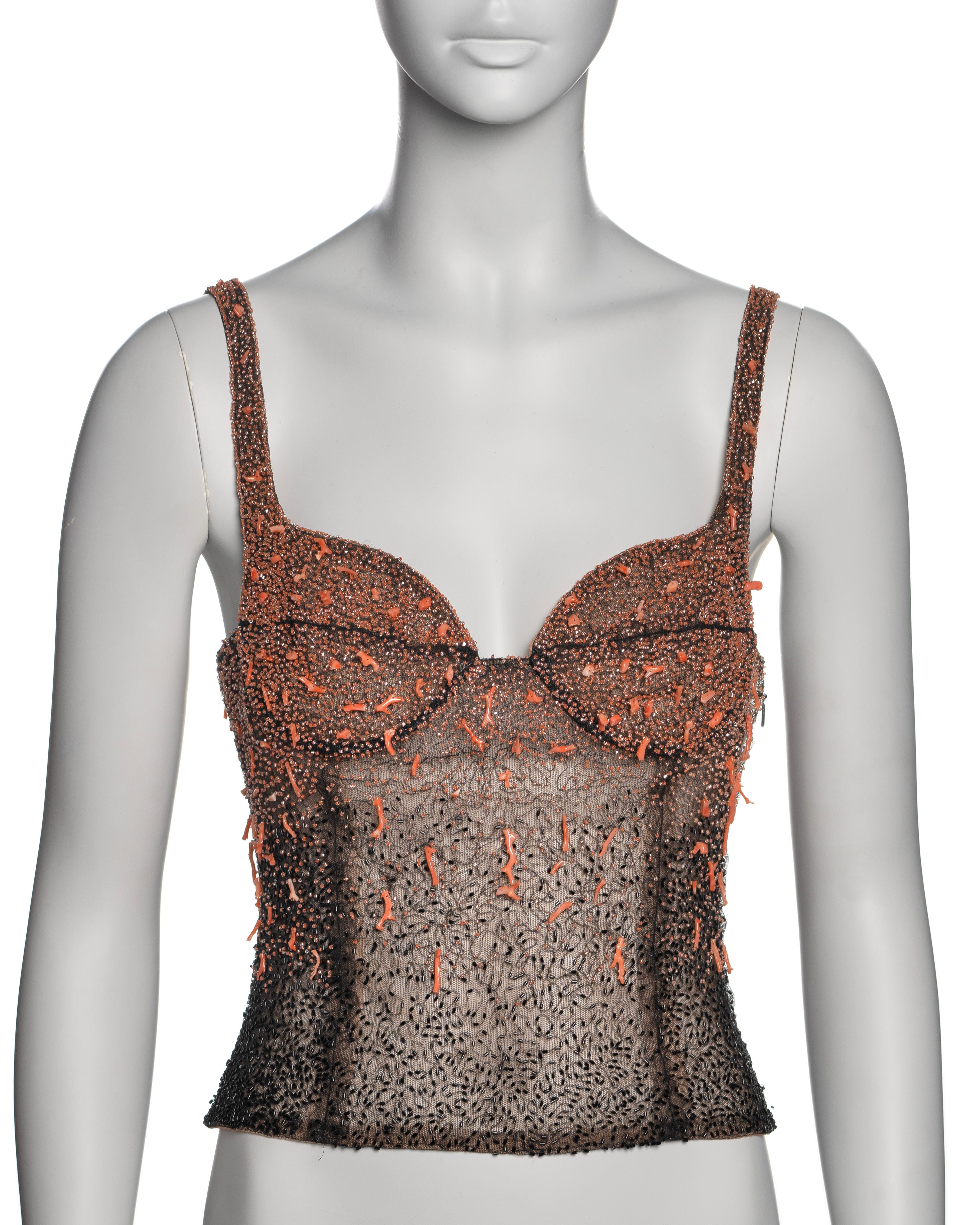 Women's Gianni Versace by Donatella Versace Coral Embellished Corset Top, FW 1999