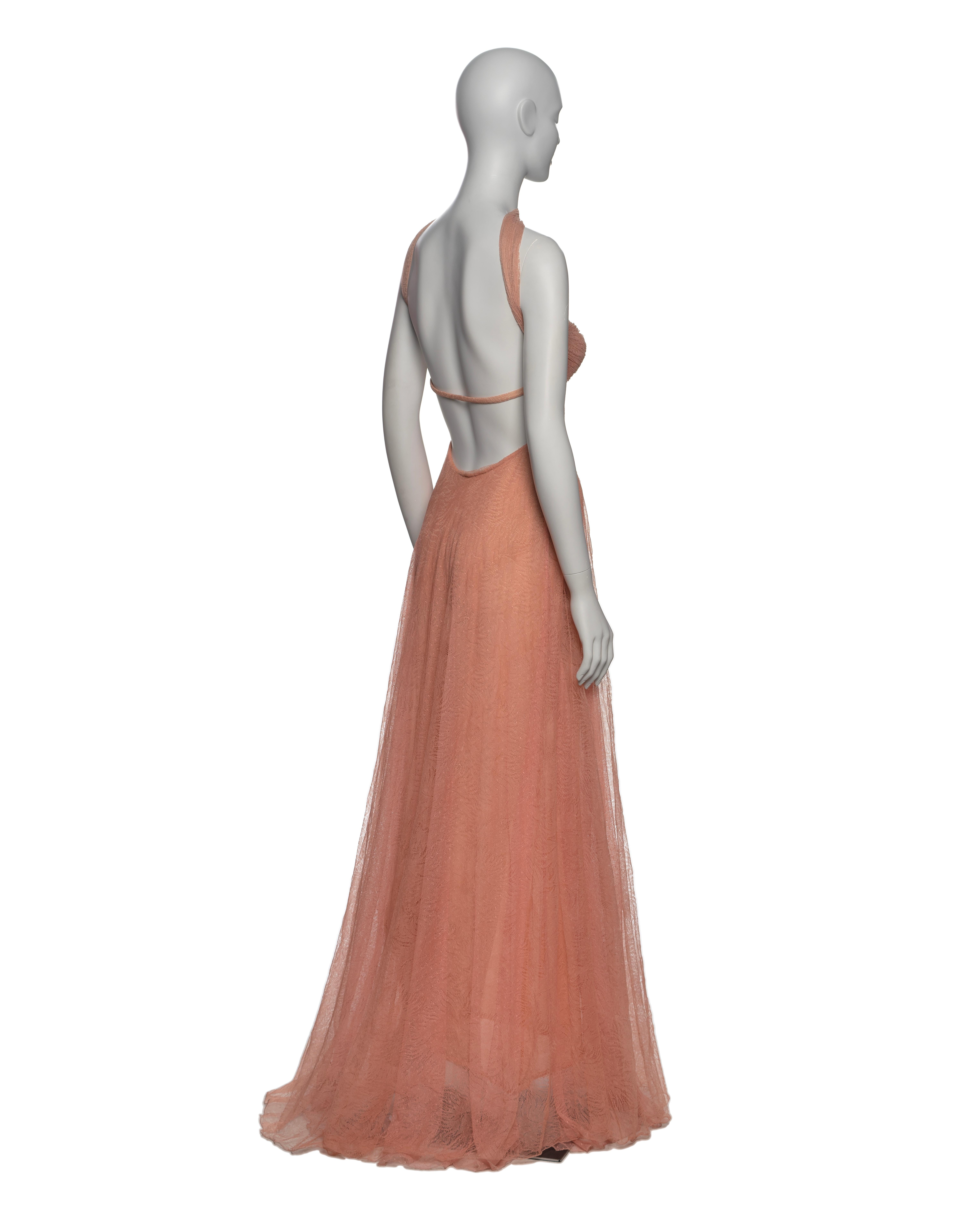 Gianni Versace by Donatella Versace Pink Peach Lace Evening Maxi Dress, FW 2000 6