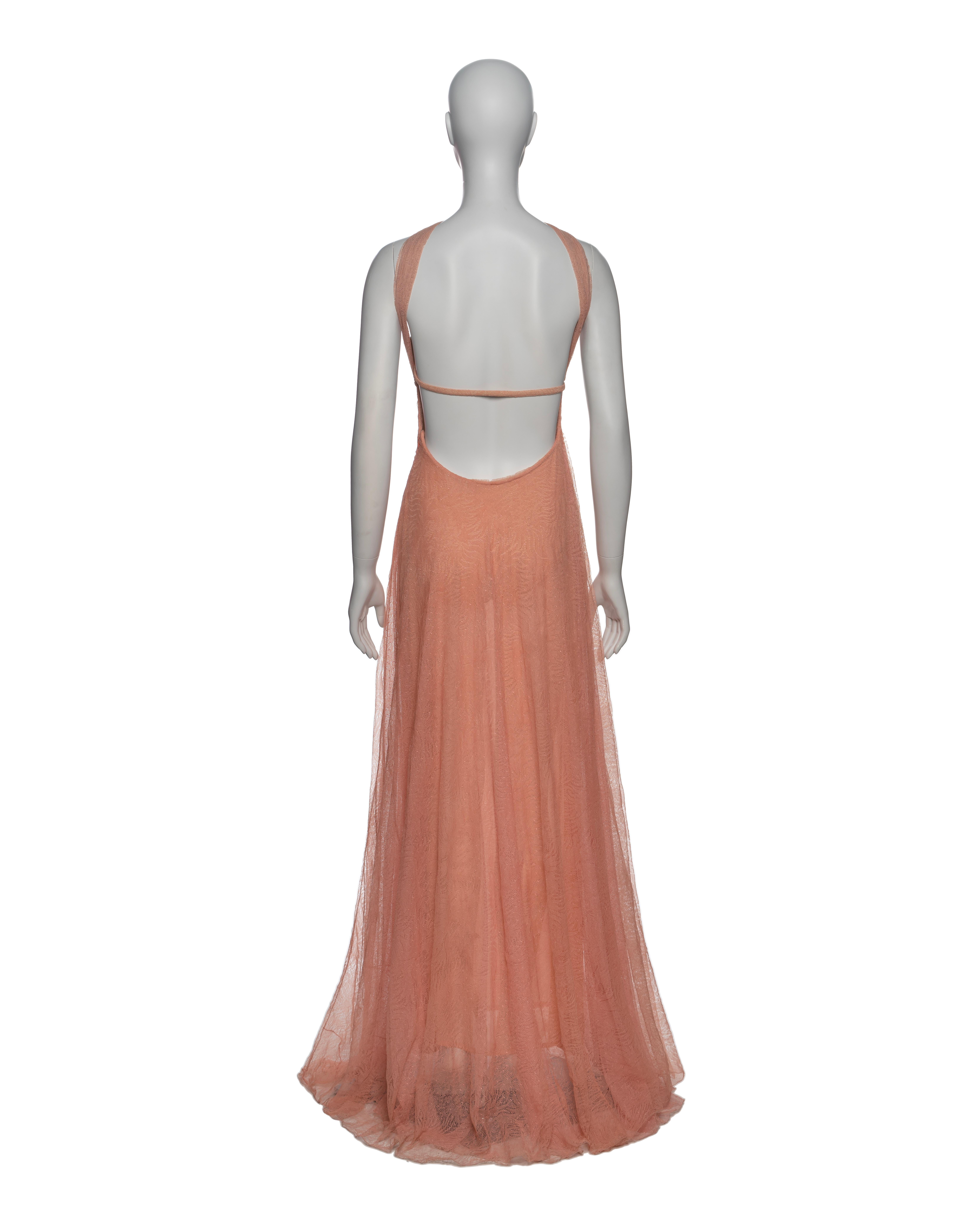 Gianni Versace by Donatella Versace Pink Peach Lace Evening Maxi Dress, FW 2000 7