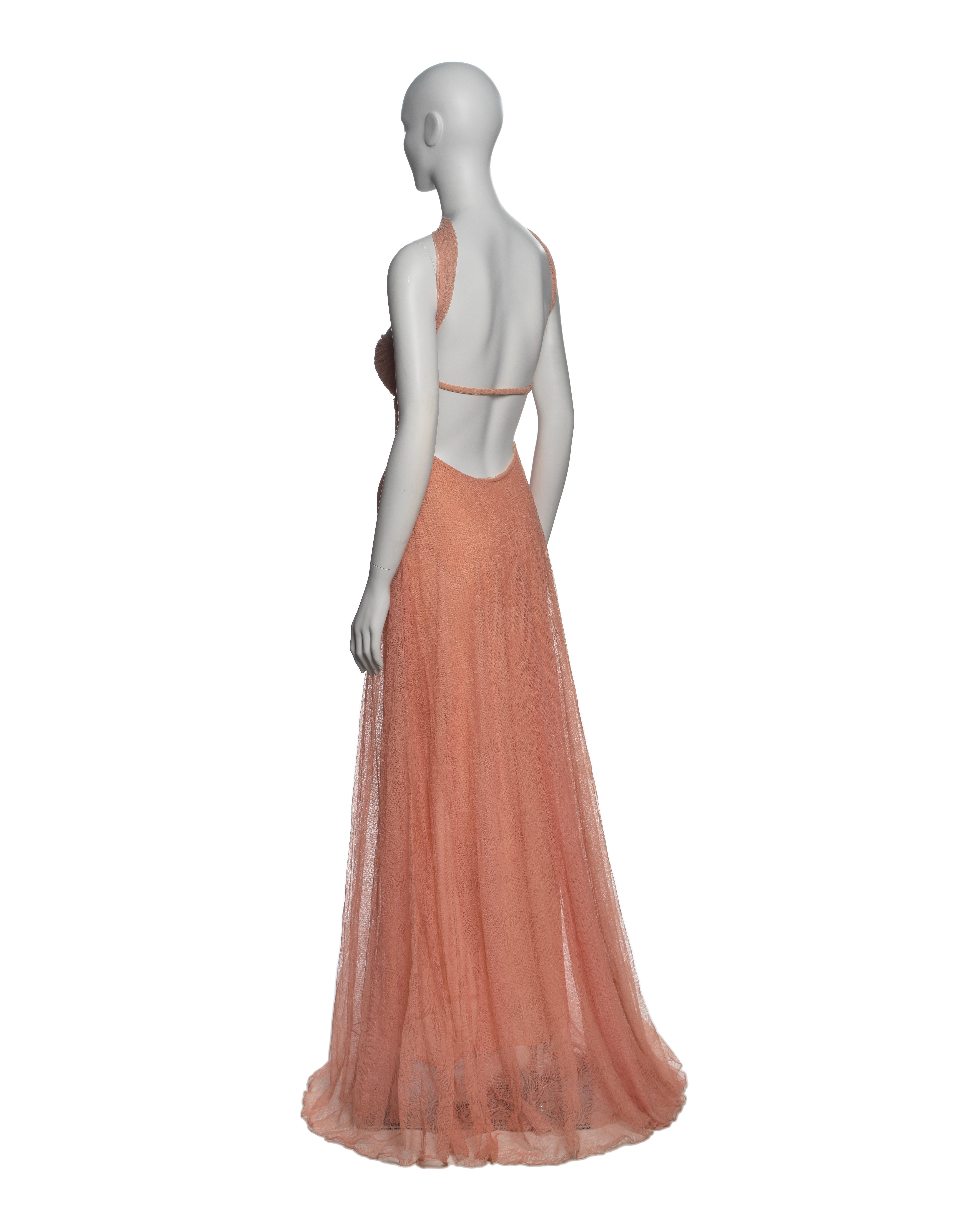 Gianni Versace by Donatella Versace Pink Peach Lace Evening Maxi Dress, FW 2000 8