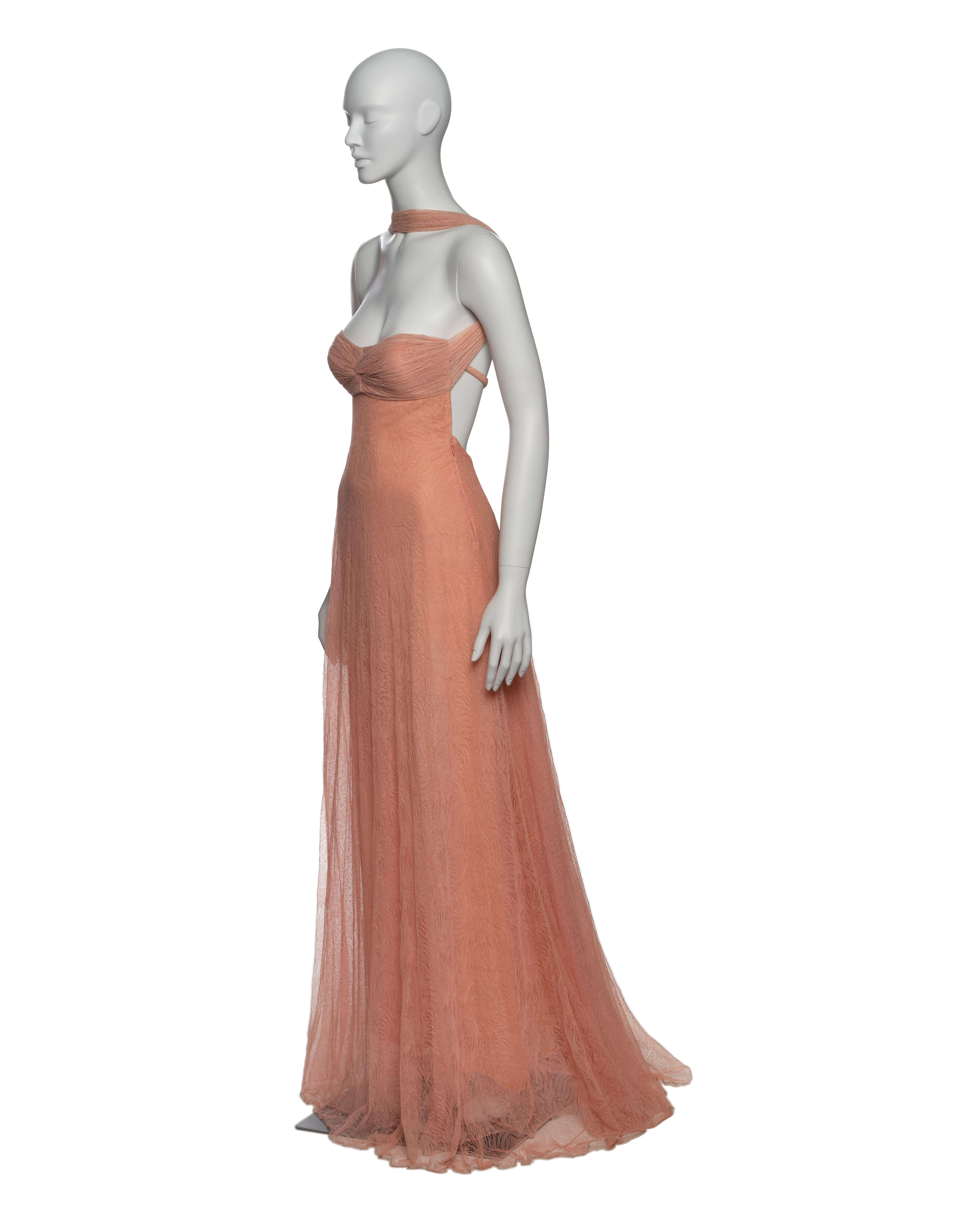 Gianni Versace by Donatella Versace Pink Peach Lace Evening Maxi Dress, FW 2000 9
