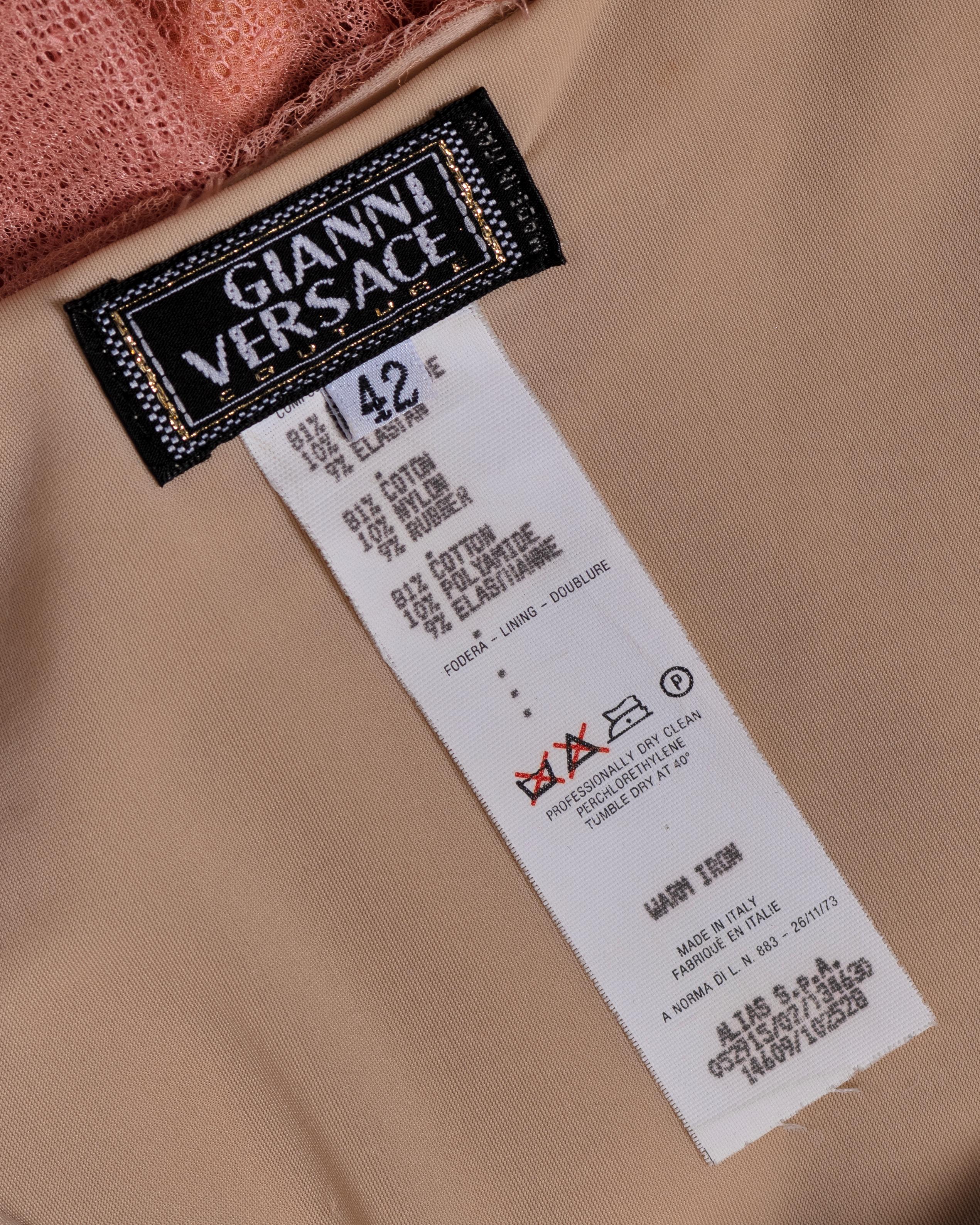 Gianni Versace by Donatella Versace Pink Peach Lace Evening Maxi Dress, FW 2000 11