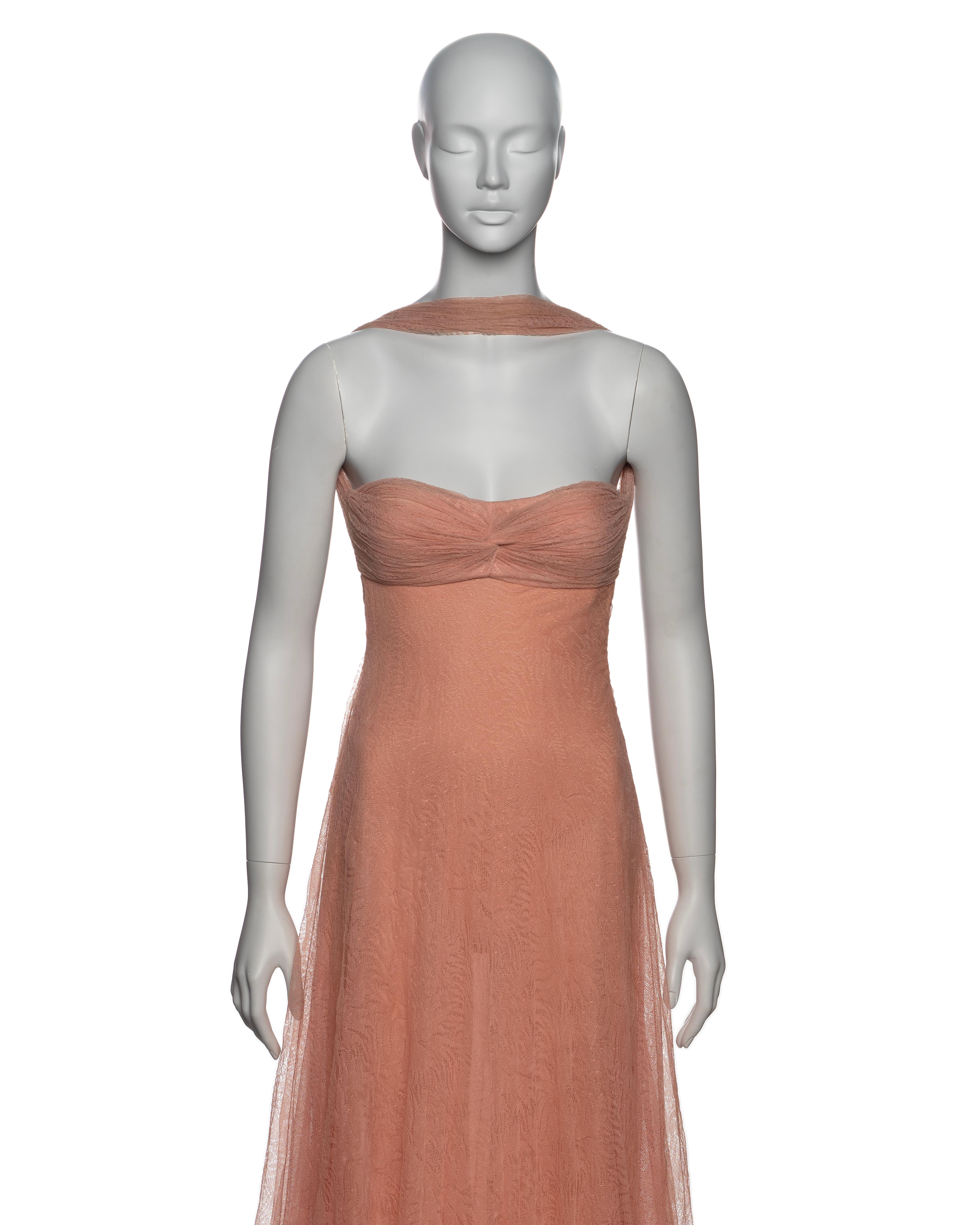 Women's Gianni Versace by Donatella Versace Pink Peach Lace Evening Maxi Dress, FW 2000
