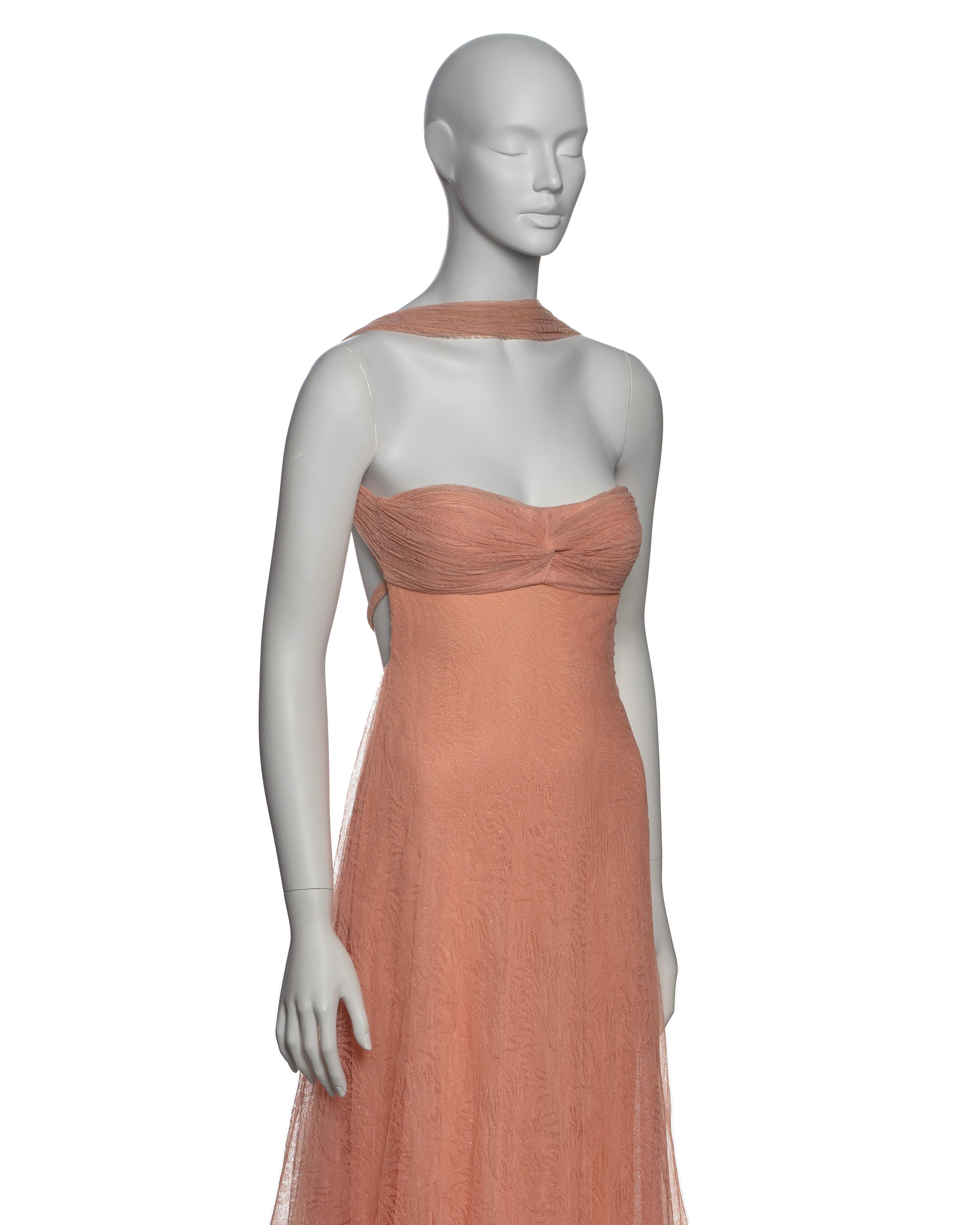 Gianni Versace by Donatella Versace Pink Peach Lace Evening Maxi Dress, FW 2000 4