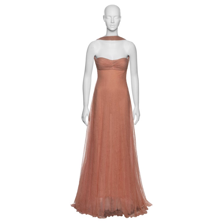 Gianni Versace by Donatella Versace Pink Peach Lace Evening Maxi Dress, FW  2000 For Sale at 1stDibs