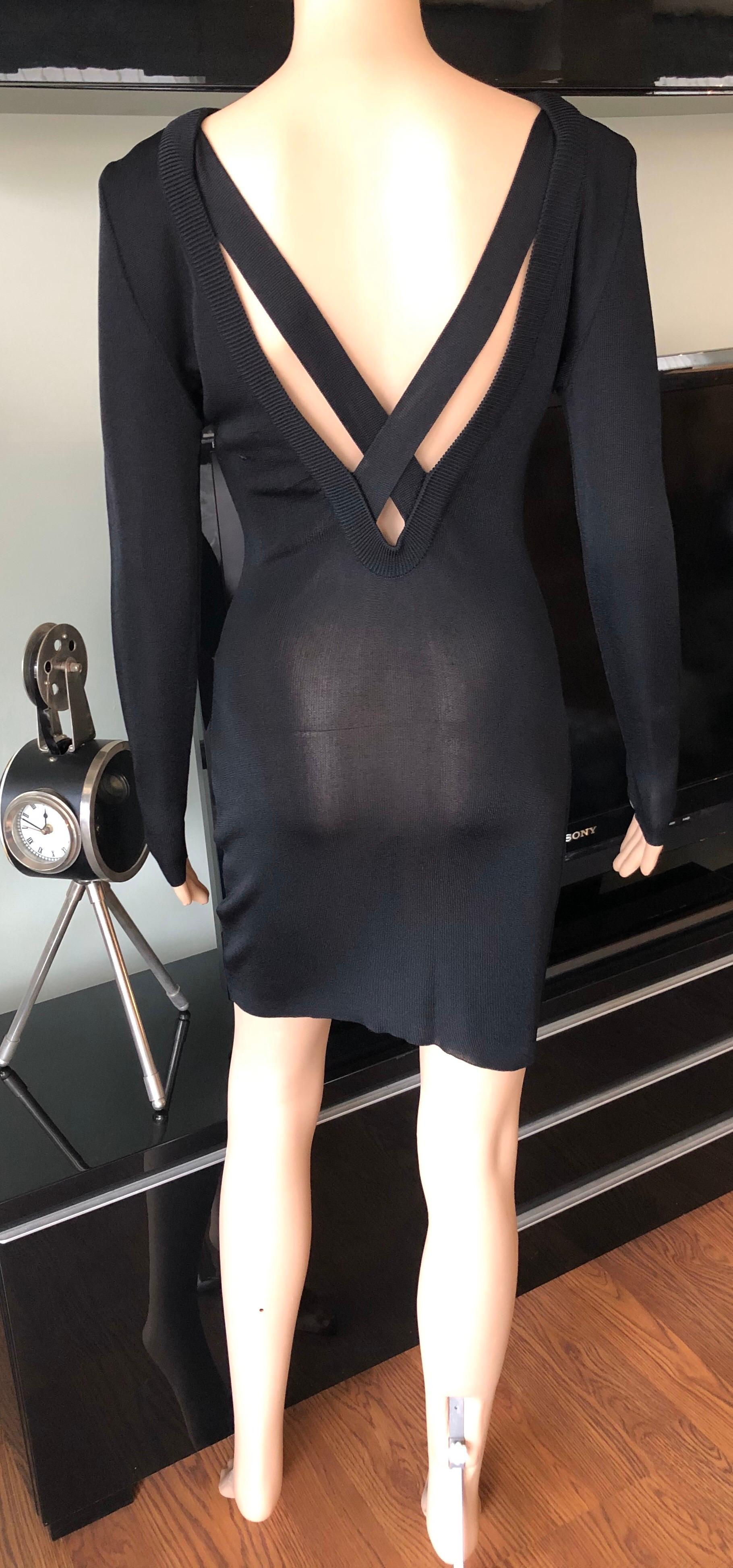 Gianni Versace c. 1980 Vintage Semi-Sheer Bodycon Knit Black Dress In Good Condition For Sale In Naples, FL