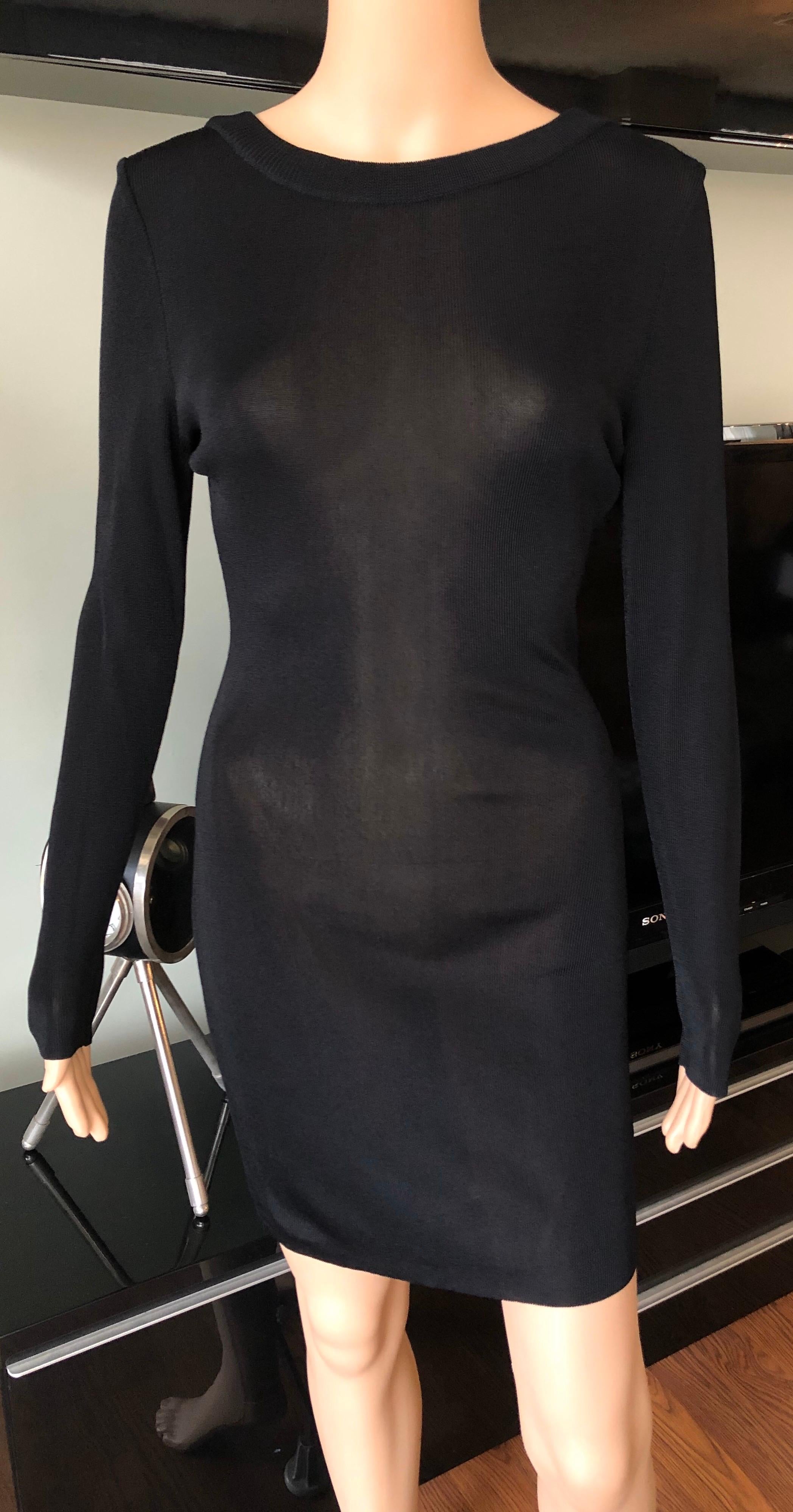 Gianni Versace c. 1980 Vestido negro de punto semitransparente vintage Negro en venta