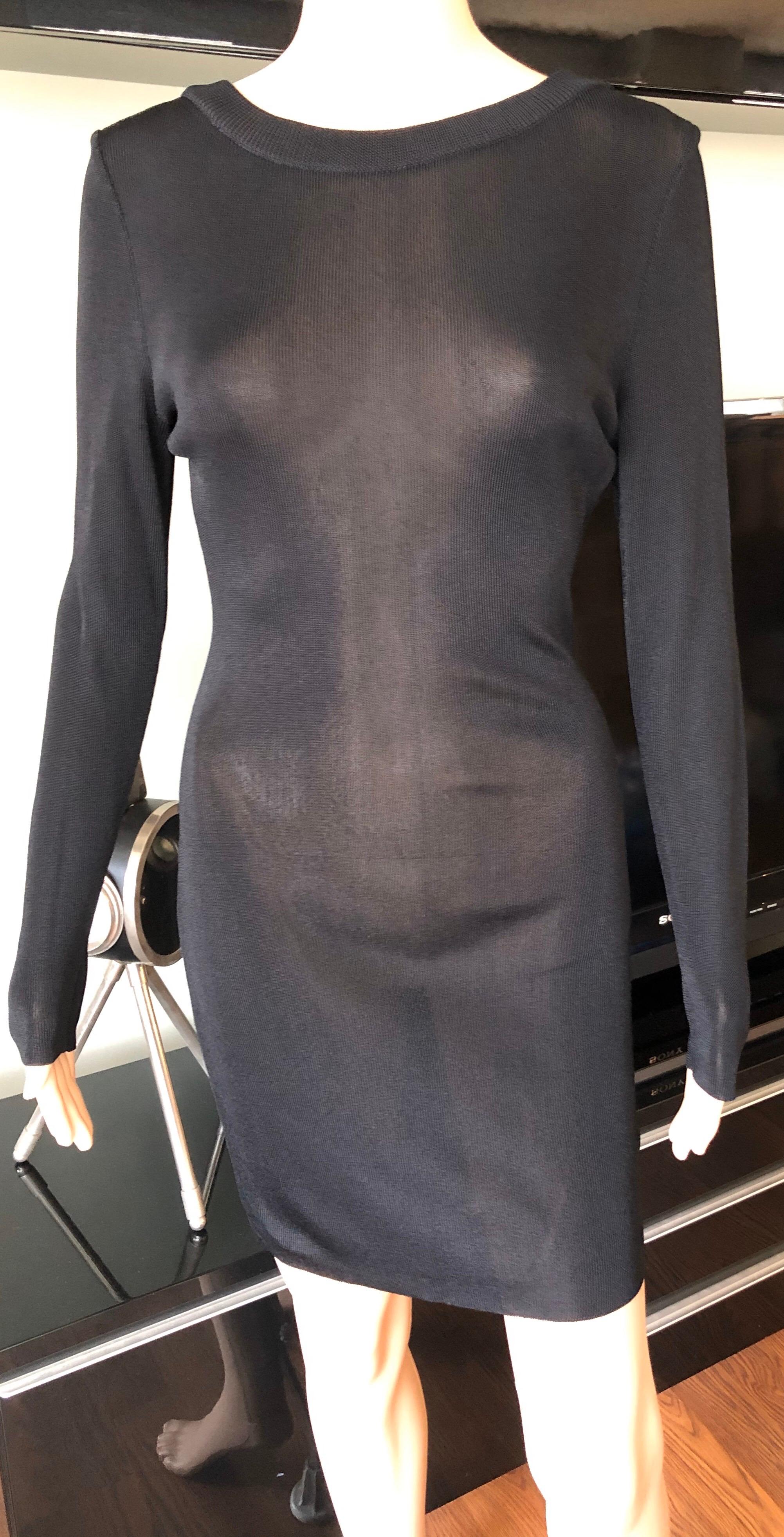Women's Gianni Versace c. 1980 Vintage Semi-Sheer Bodycon Knit Black Dress For Sale