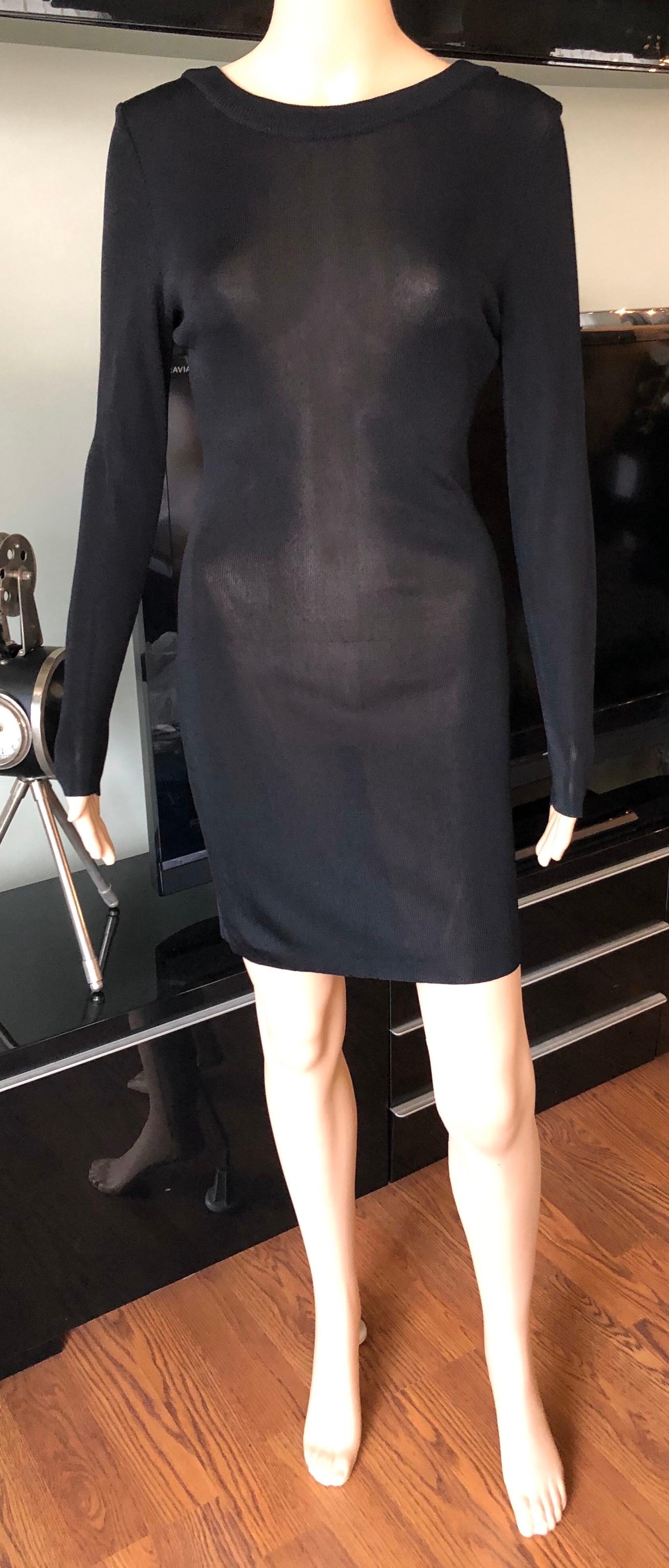 Gianni Versace c. 1980 Vintage Semi-Sheer Bodycon Knit Black Dress For Sale 1