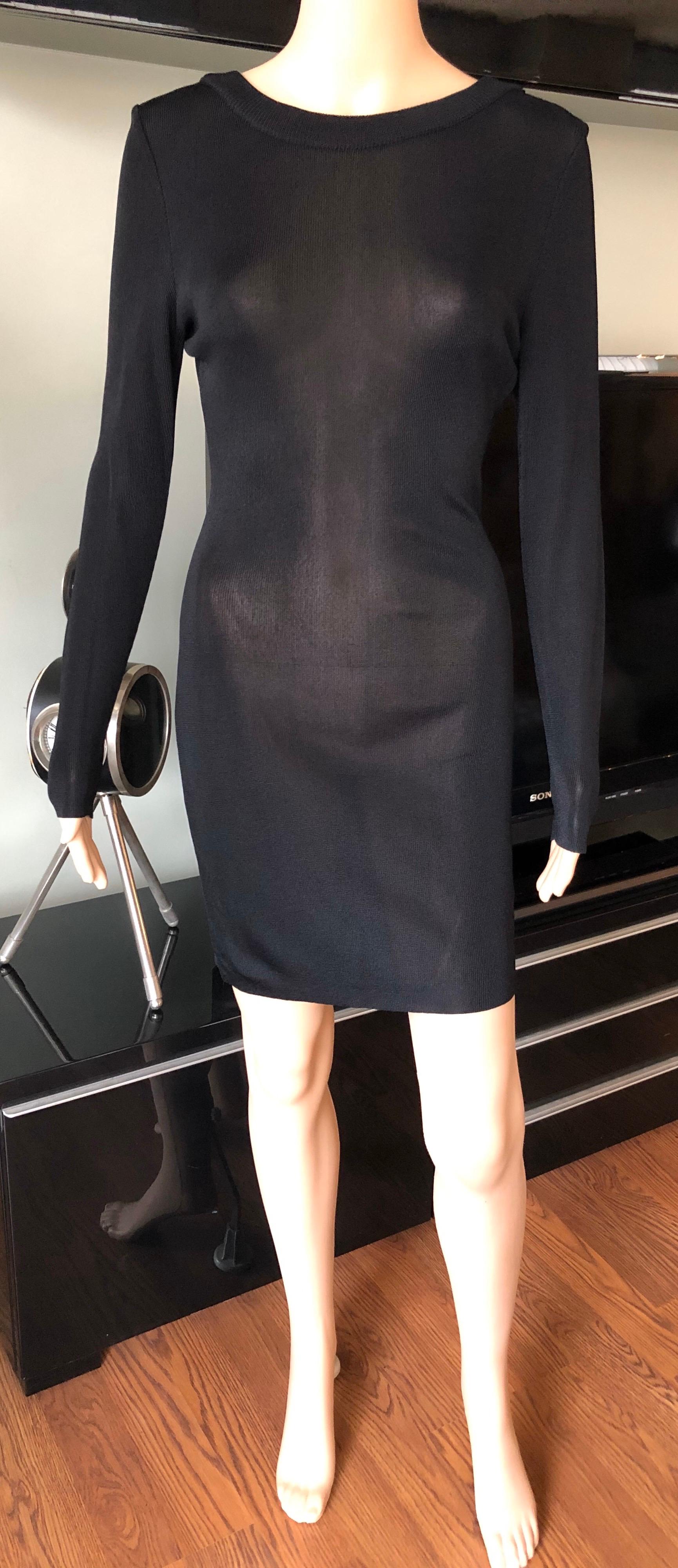 Gianni Versace c. 1980 Vintage Semi-Sheer Bodycon Knit Black Dress For Sale 2