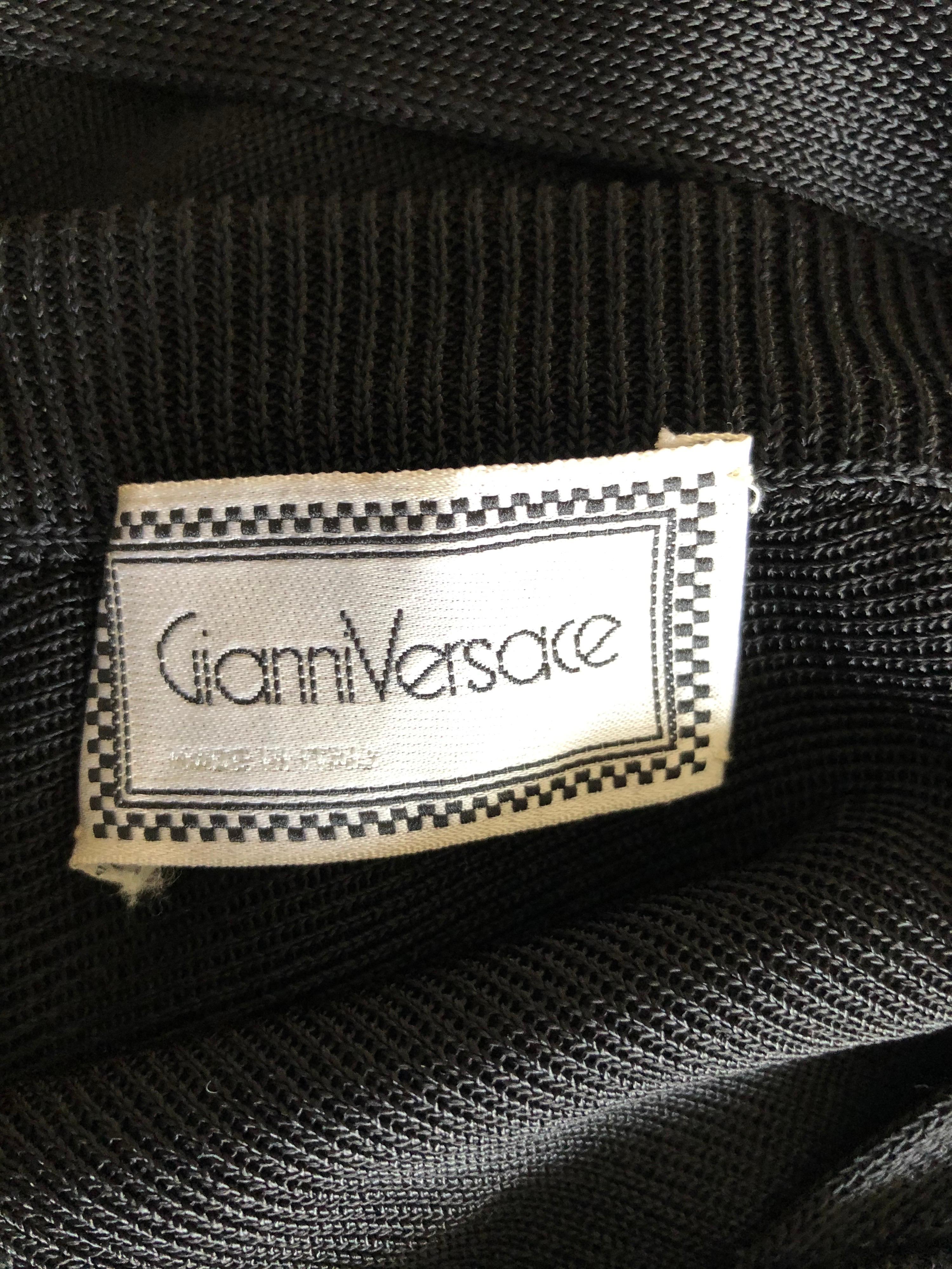 Gianni Versace c. 1980 Vintage Semi-Sheer Bodycon Knit Black Dress For Sale 3