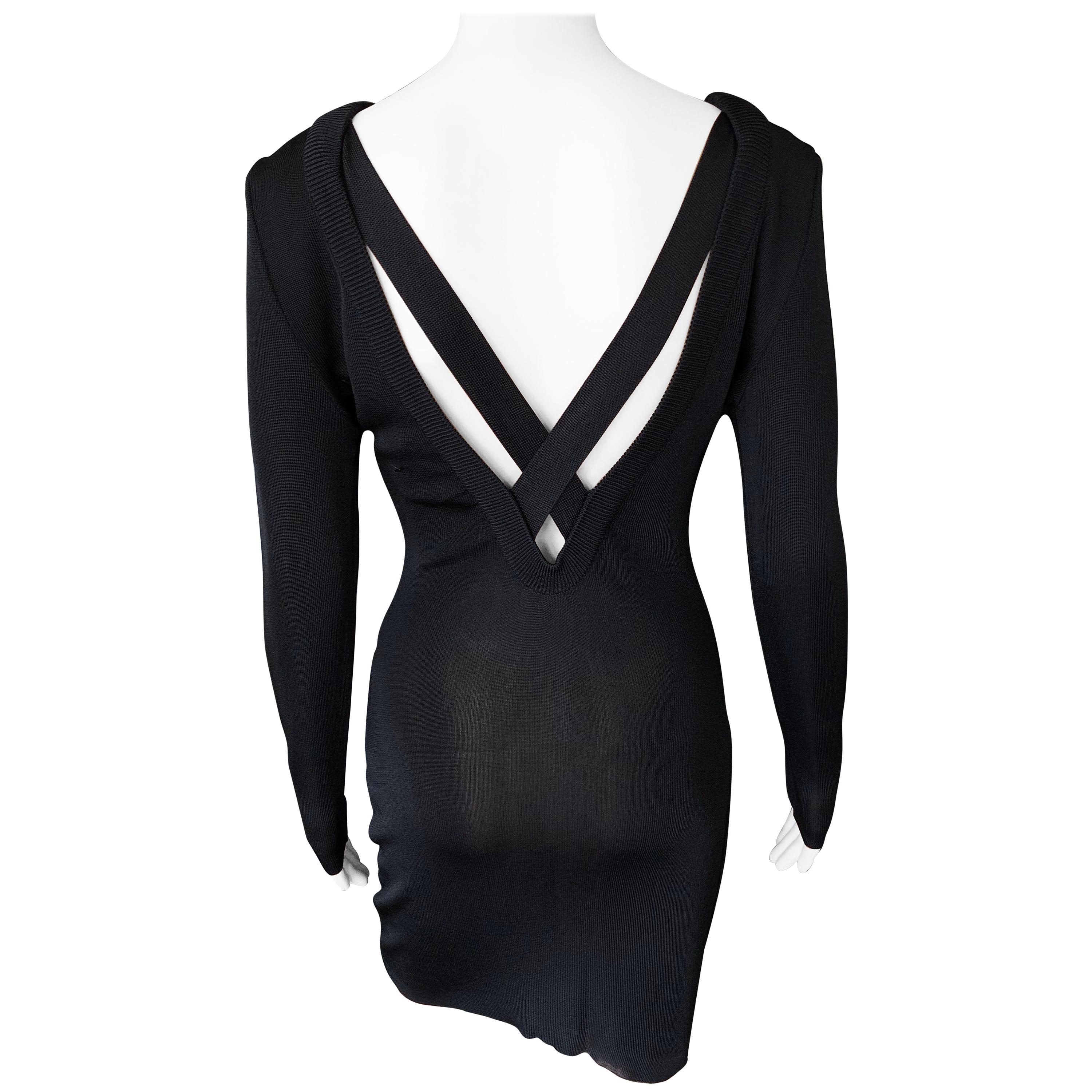 Gianni Versace c. 1980 Vintage Semi-Sheer Bodycon Knit Black Dress For Sale