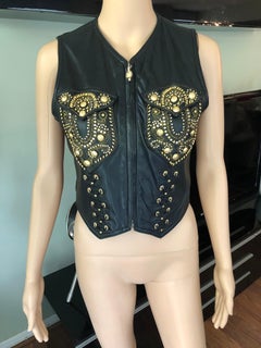 Gianni Versace F/W 1992 Vintage Embellished Black Leather Vest Top