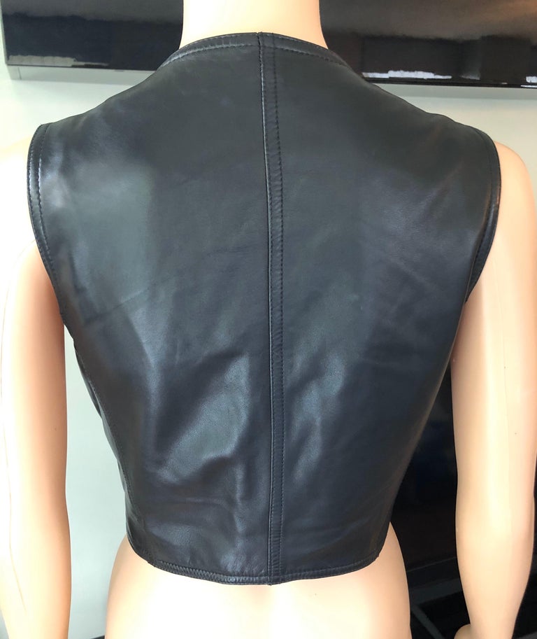 Gianni Versace F/W 1992 Vintage Embellished Black Leather Vest Top at ...