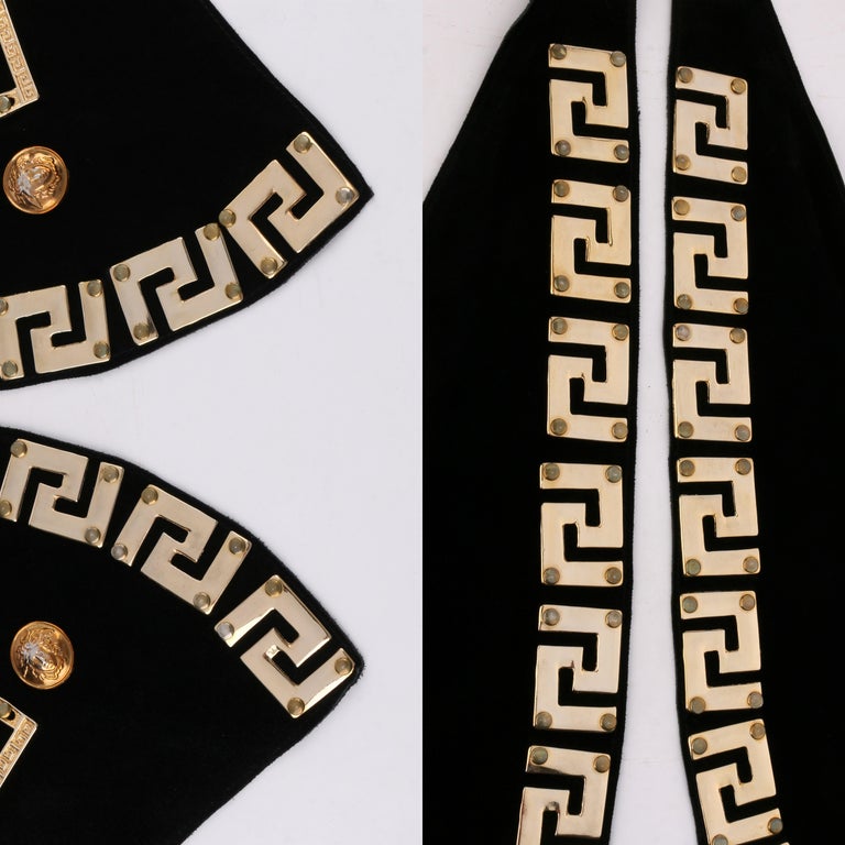GIANNI VERSACE c.1990s Black Gold Suede Medusa Meandros Backless Vest at  1stDibs | versace vest, black and gold vest, vest versace
