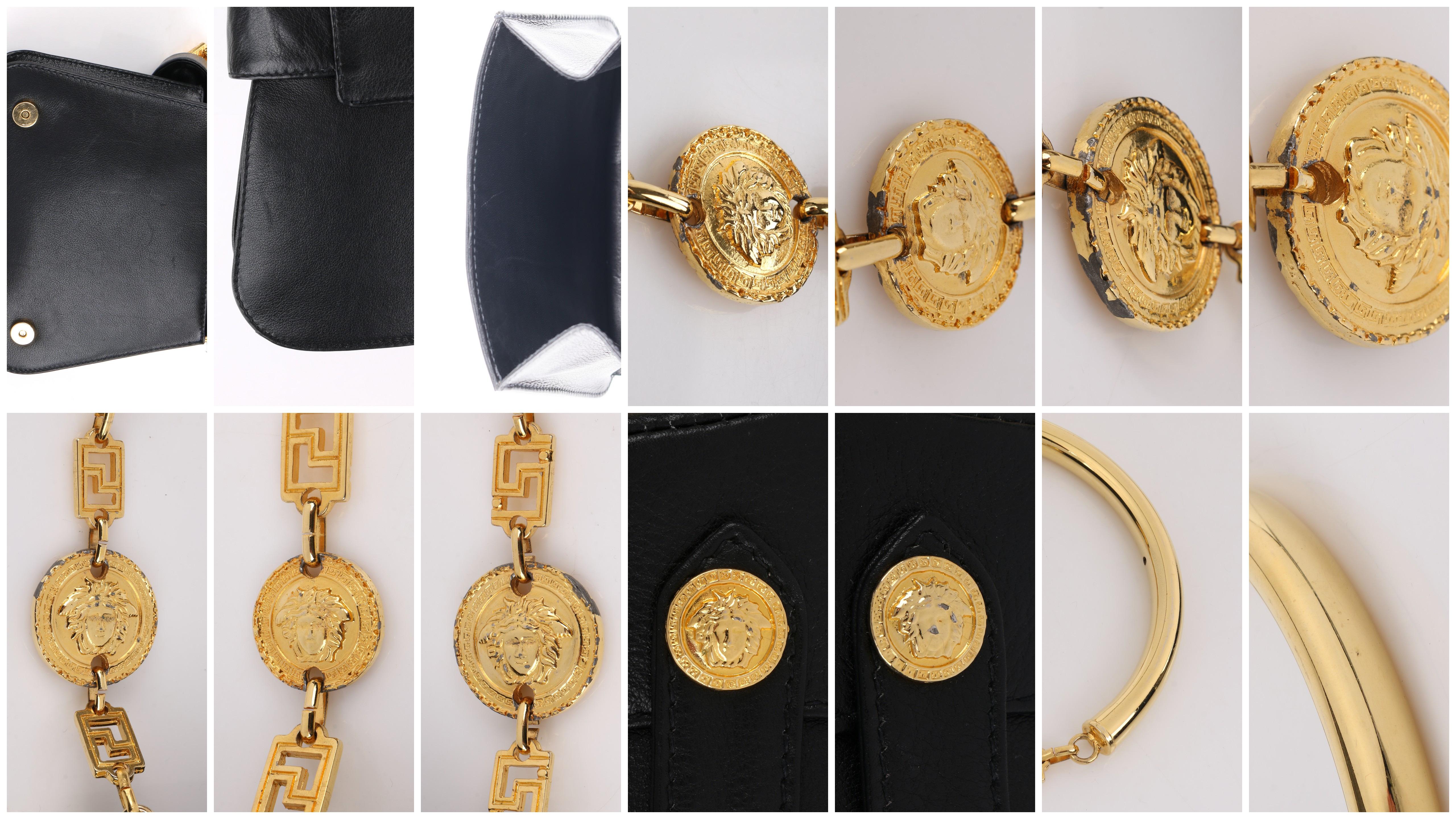 GIANNI VERSACE K.1990's Schwarze Leder-Handtasche mit goldener Mini-Medusa als Schnalle und Geldbörse im Angebot 7