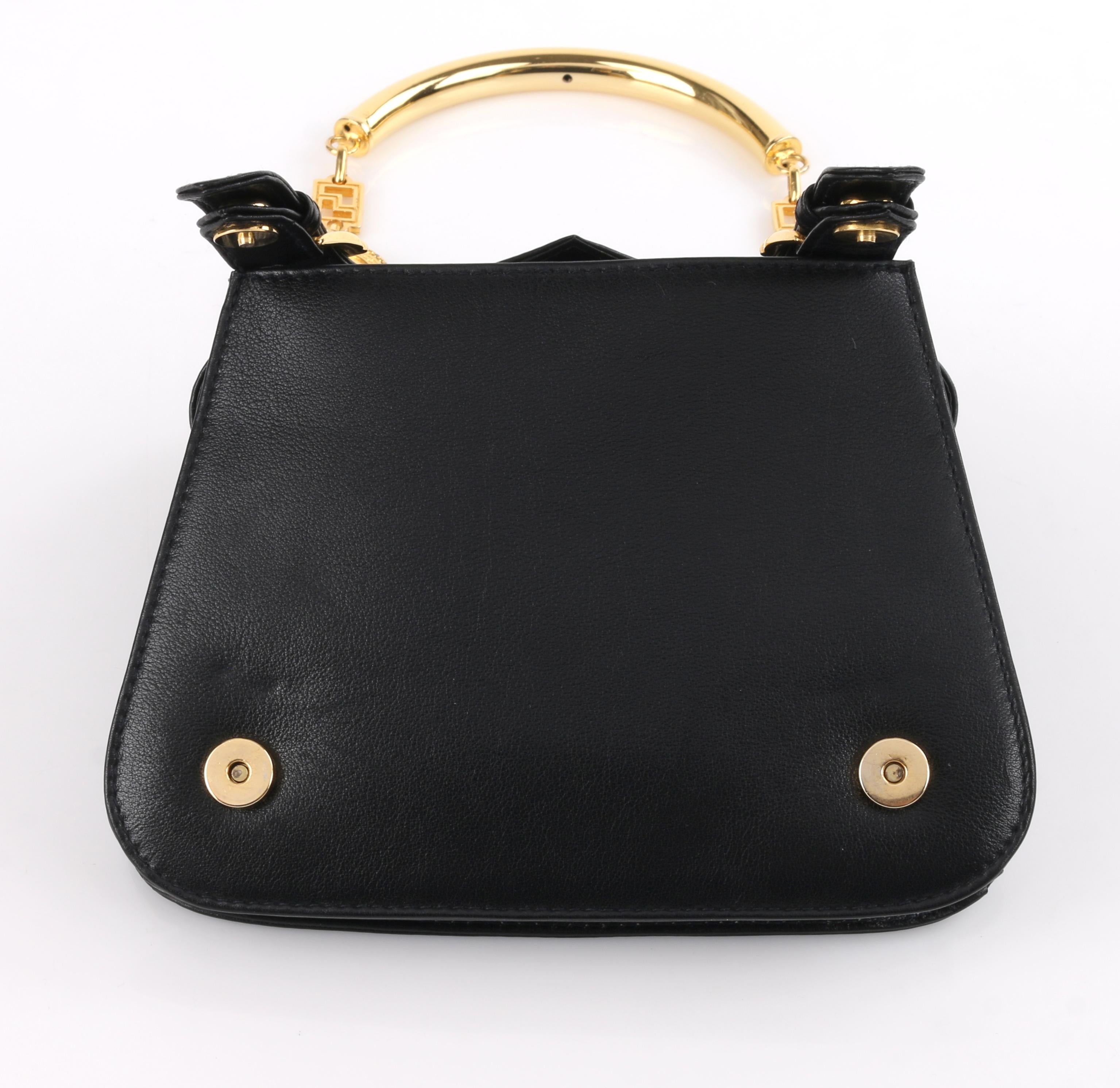 GIANNI VERSACE c.1990's Black Leather Gold Medusa Mini Buckle Handbag Purse For Sale 3