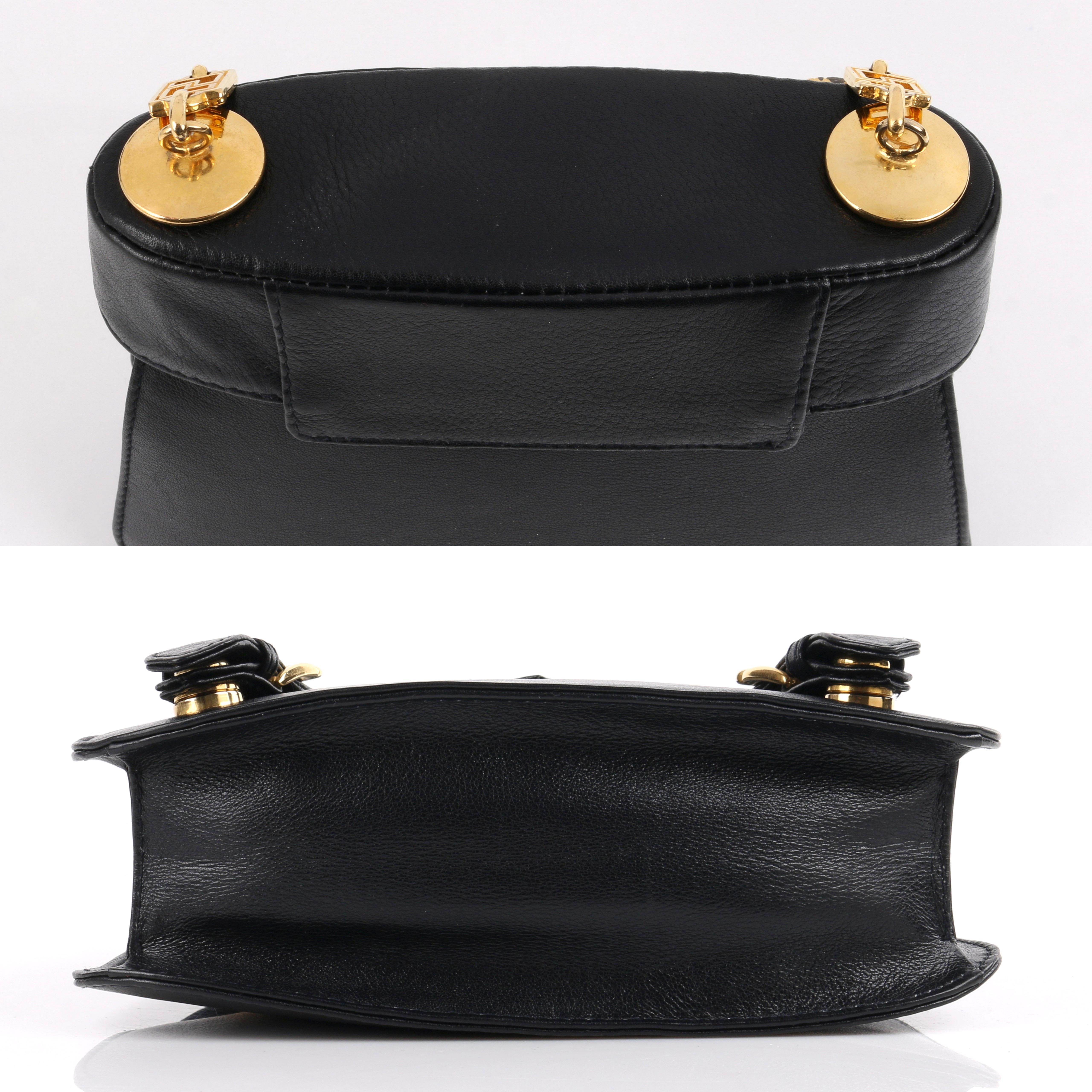 GIANNI VERSACE c.1990's Black Leather Gold Medusa Mini Buckle Handbag Purse For Sale 4