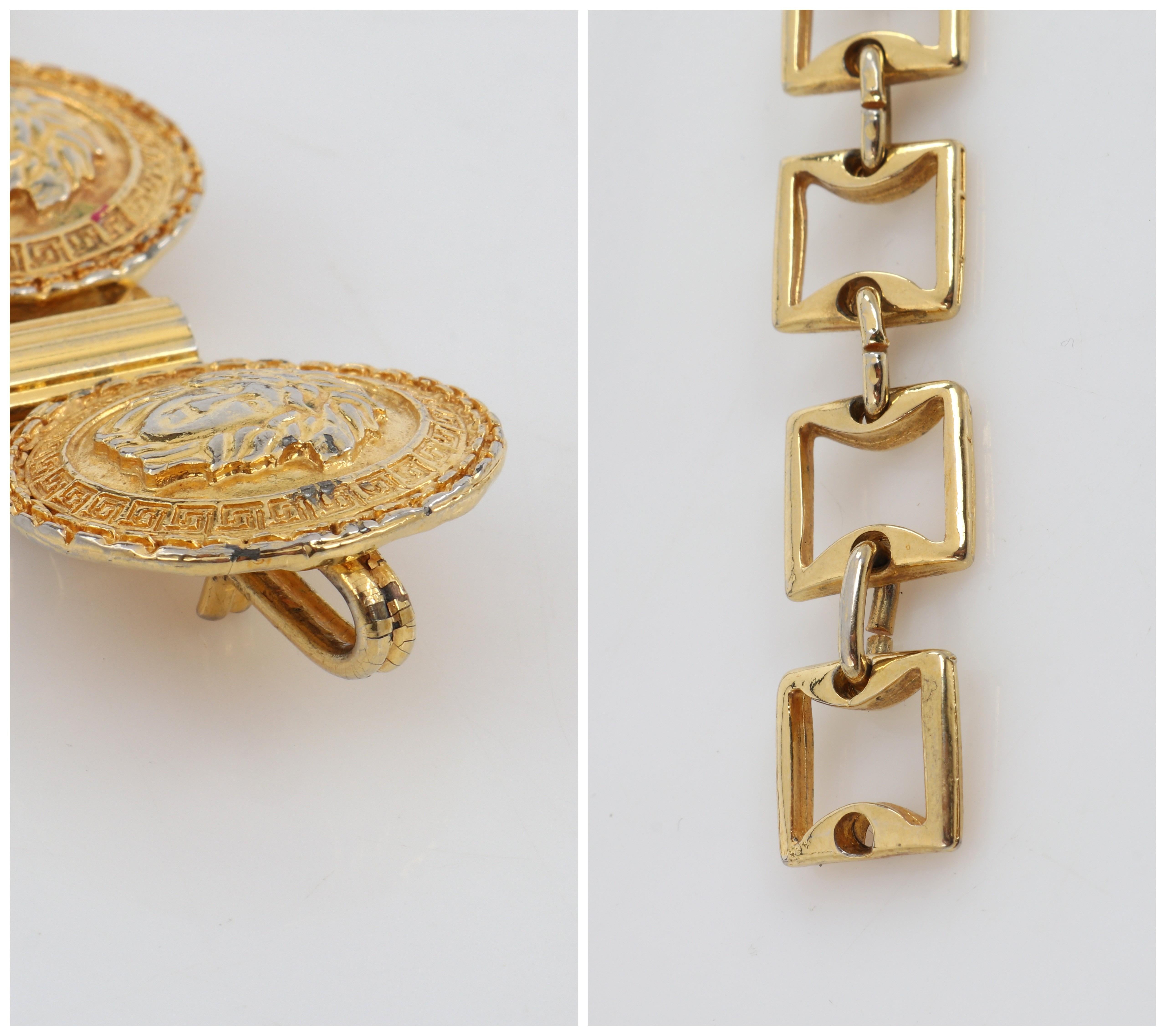 GIANNI VERSACE c.1990's Gold Metal Medusa Emblem Chain Coin Link Clasp Belt For Sale 8