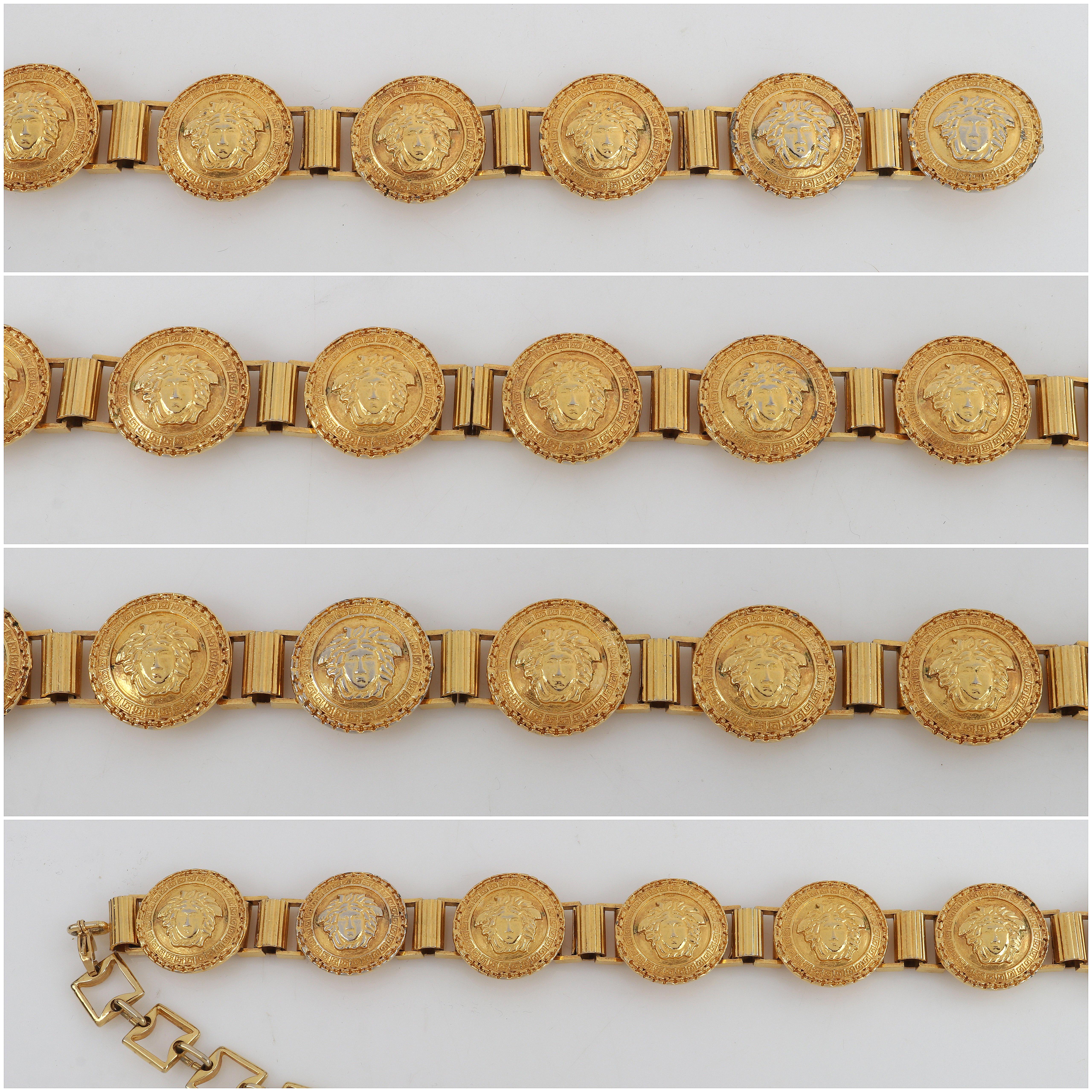 GIANNI VERSACE c.1990's Gold Metal Medusa Emblem Chain Coin Link Clasp Belt For Sale 9
