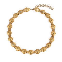 GIANNI VERSACE c.1990's Gold Metal Medusa Emblem Chain Coin Link Clasp Belt