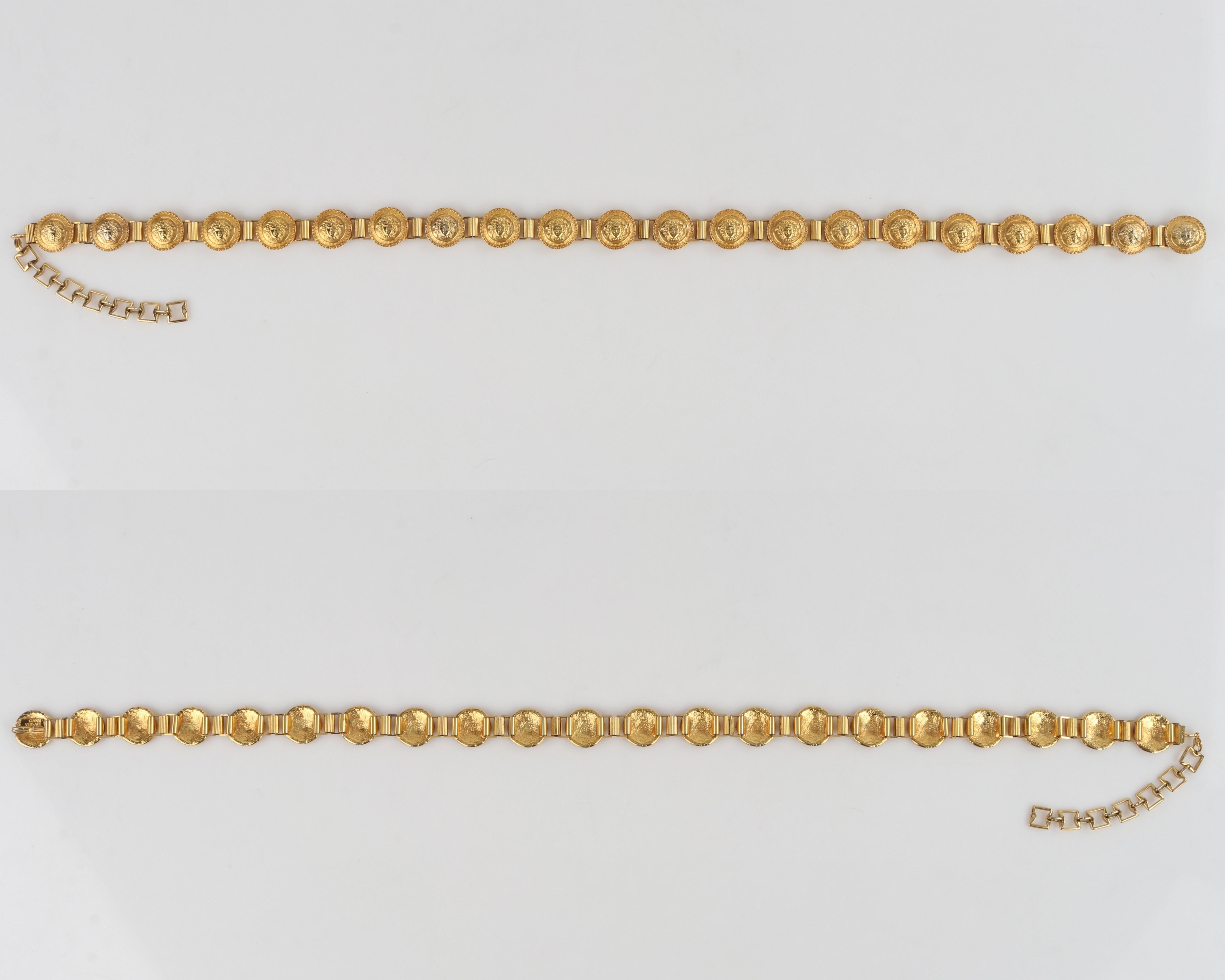 GIANNI VERSACE c.1990's Gold Metal Medusa Emblem Chain Coin Link Clasp Belt For Sale 1