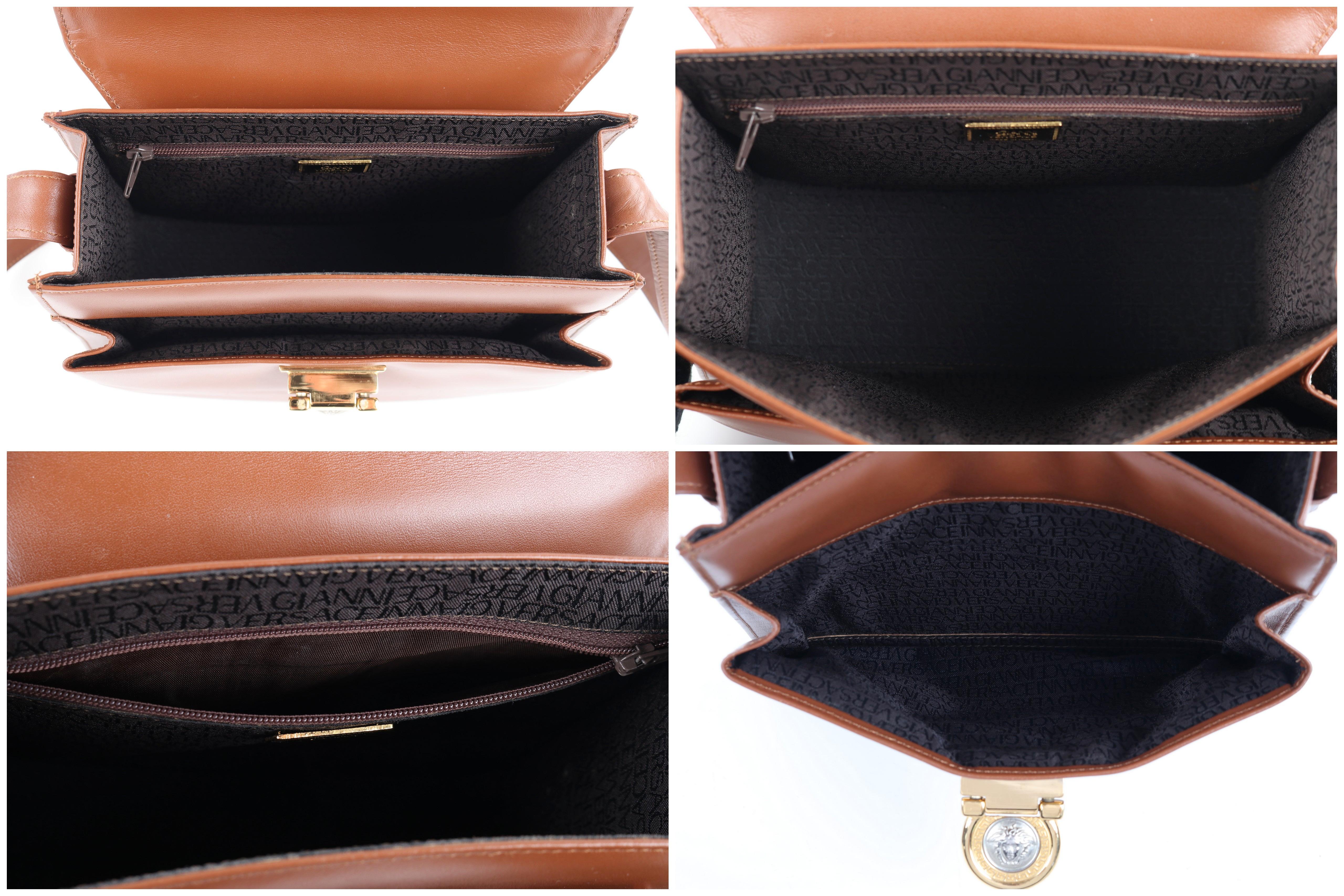 GIANNI VERSACE c.1993 Brown Leather Medusa Emblem Coin Lock Shoulder Bag Purse For Sale 8