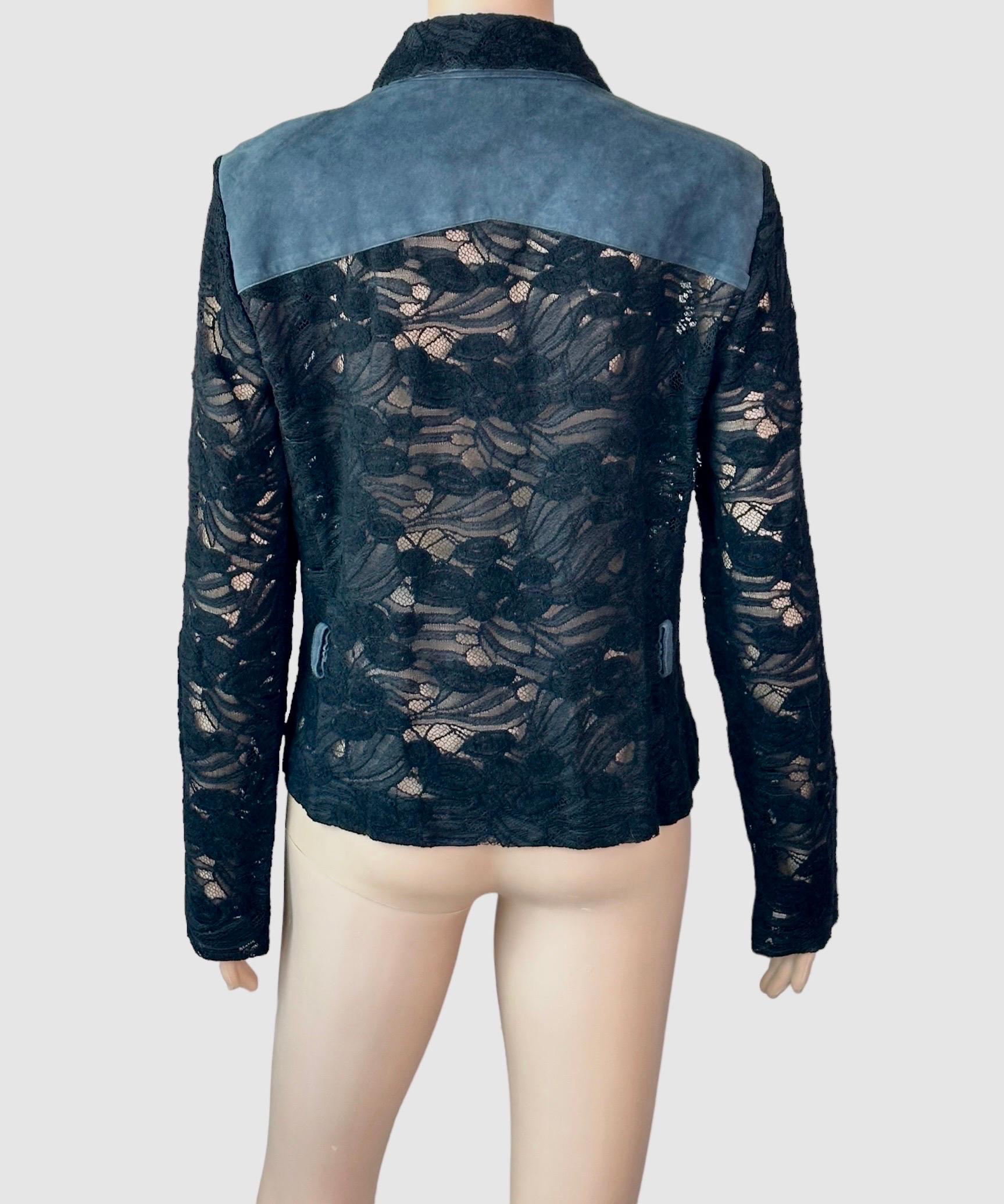 Gianni Versace c.2001 Vintage Lace Sheer Black Shirt Top Jacket

