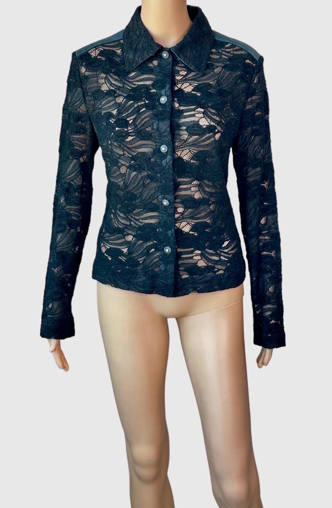 Gianni Versace c.2001 Vintage Lace Sheer Black Shirt Top Jacket In Good Condition For Sale In Naples, FL
