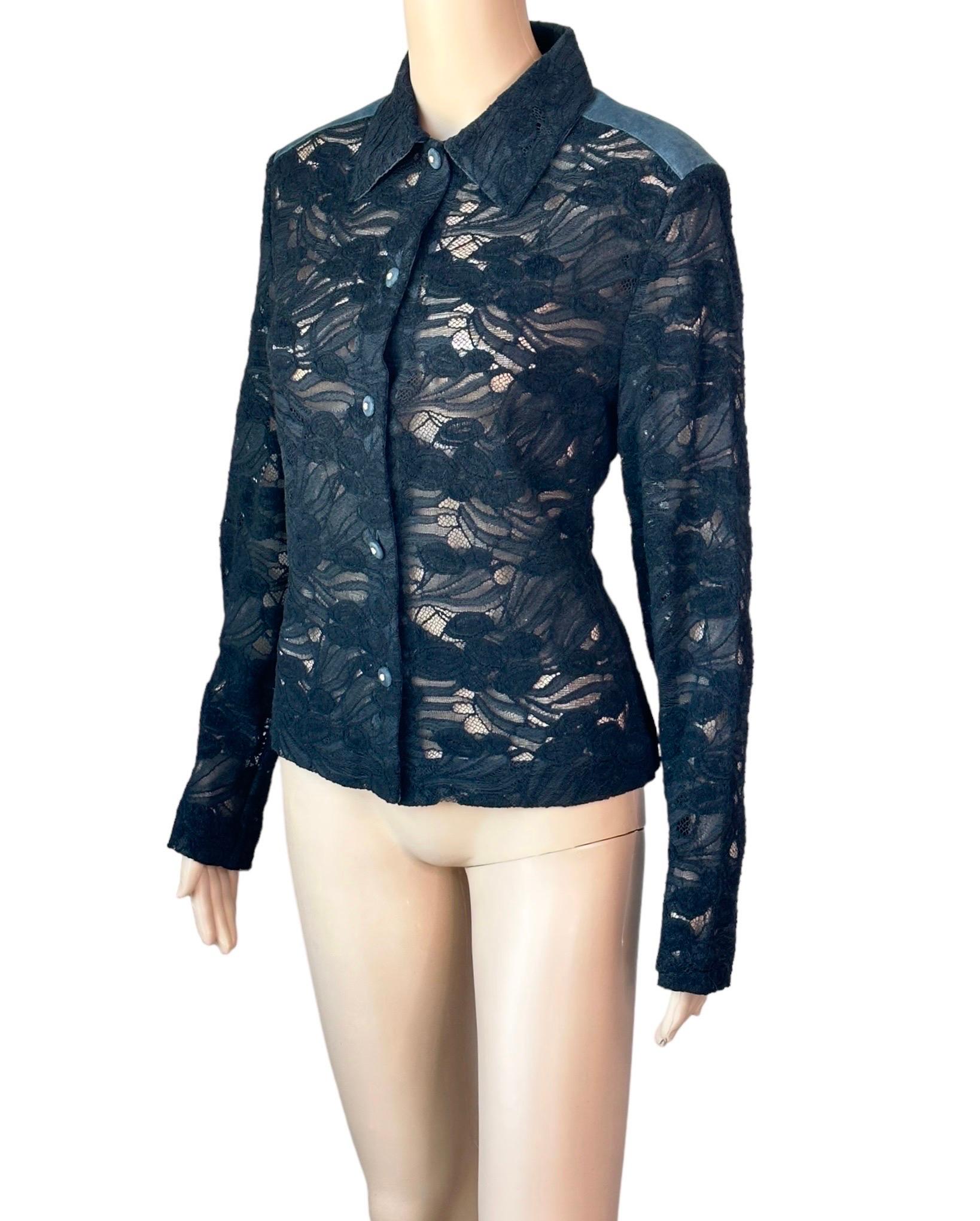 Gianni Versace c.2001 Vintage Lace Sheer Black Shirt Top Jacket For Sale 1