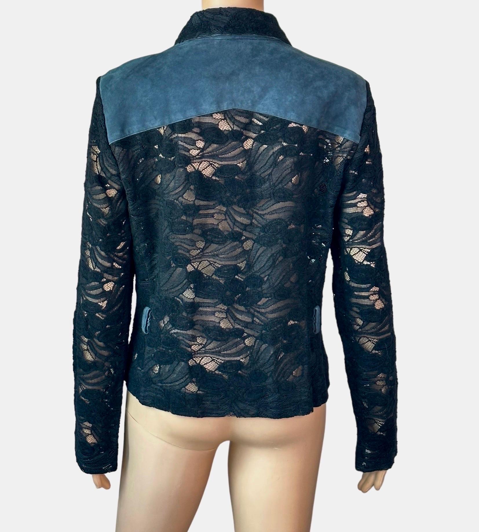 Gianni Versace c.2001 Vintage Lace Sheer Black Shirt Top Jacket For Sale 3