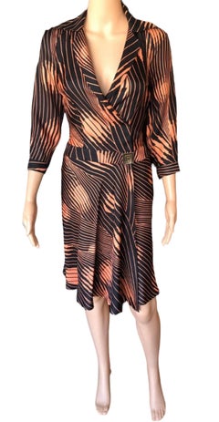 Gianni Versace c.2001 Vintage Wrap Geometric Abstract Print Dress