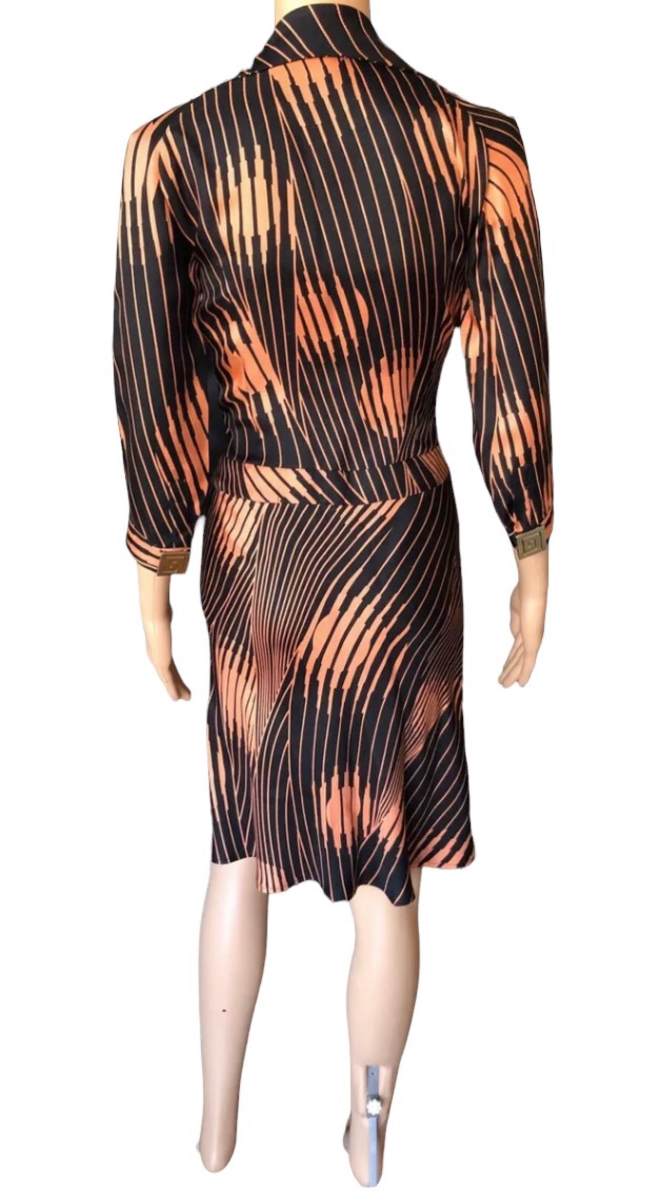 Black Gianni Versace c.2001 Vintage Wrap Geometric Abstract Print Dress For Sale