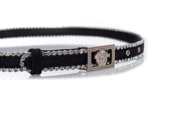 Gianni Versace, canvas medusa belt with strass For Sale at  display picture 1