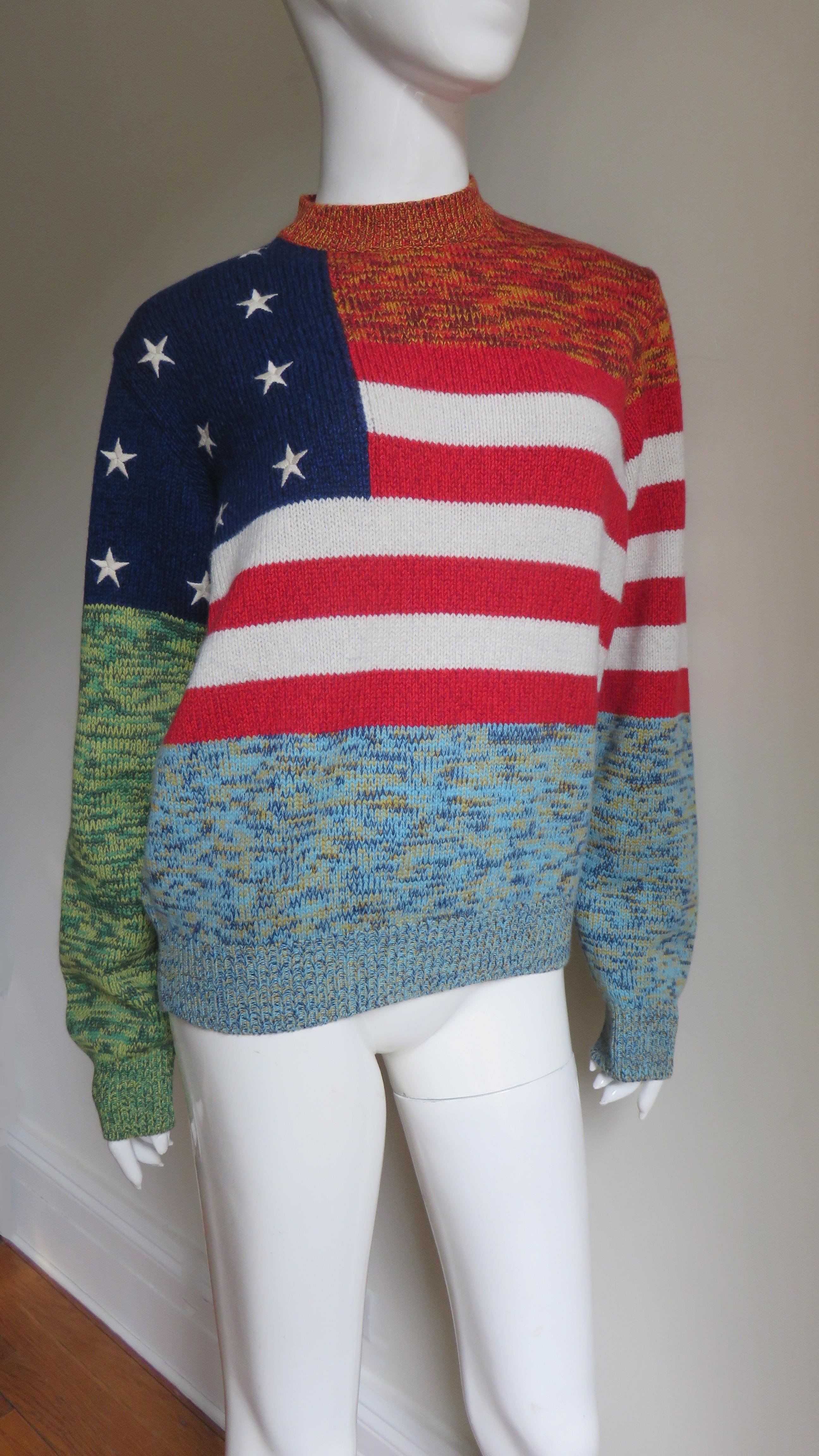 Women's or Men's Gianni Versace New Vintage Cashmere Colorblock American Flag Sweater For Sale