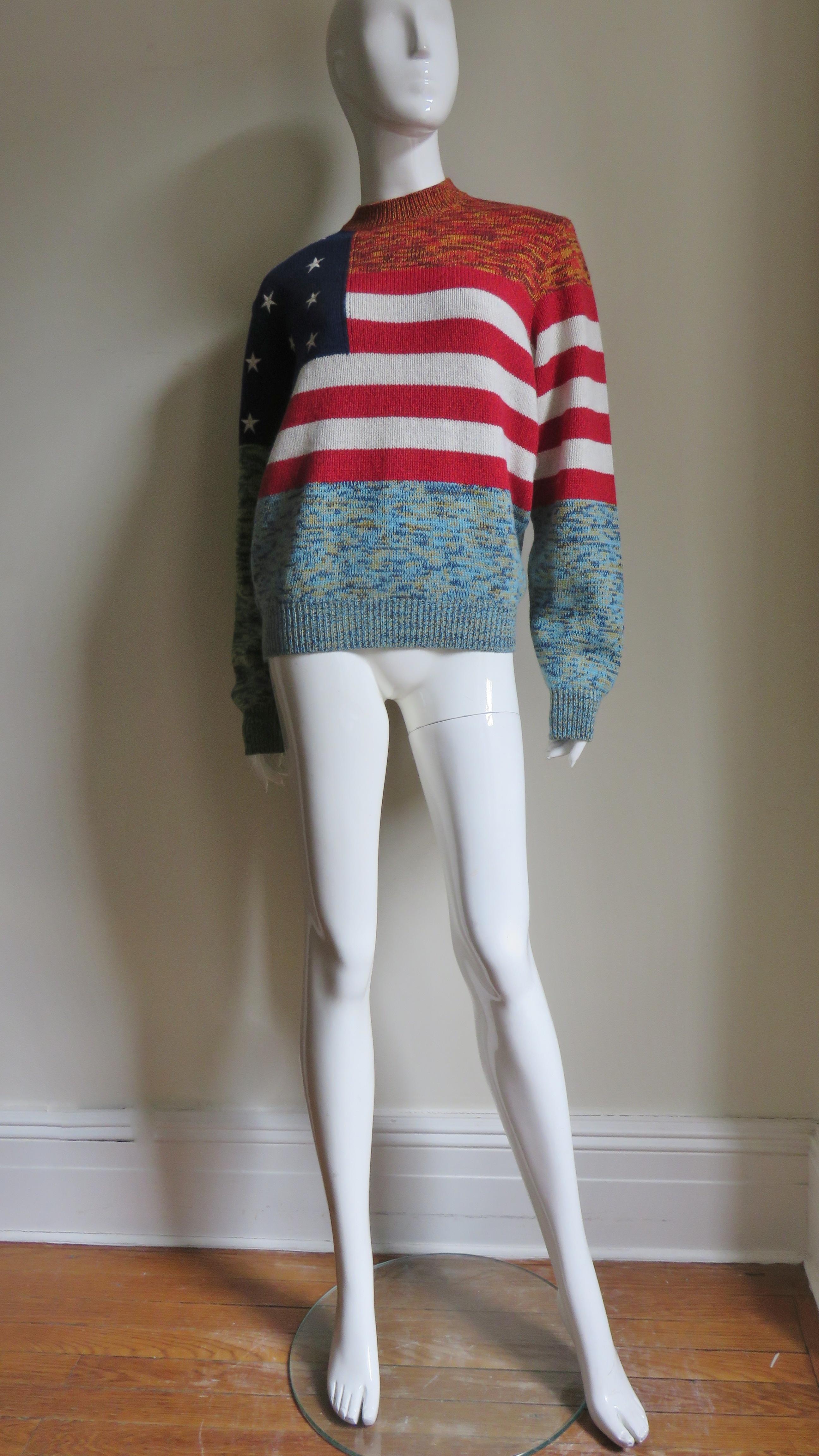 Gianni Versace New Vintage Cashmere Colorblock American Flag Sweater For Sale 1