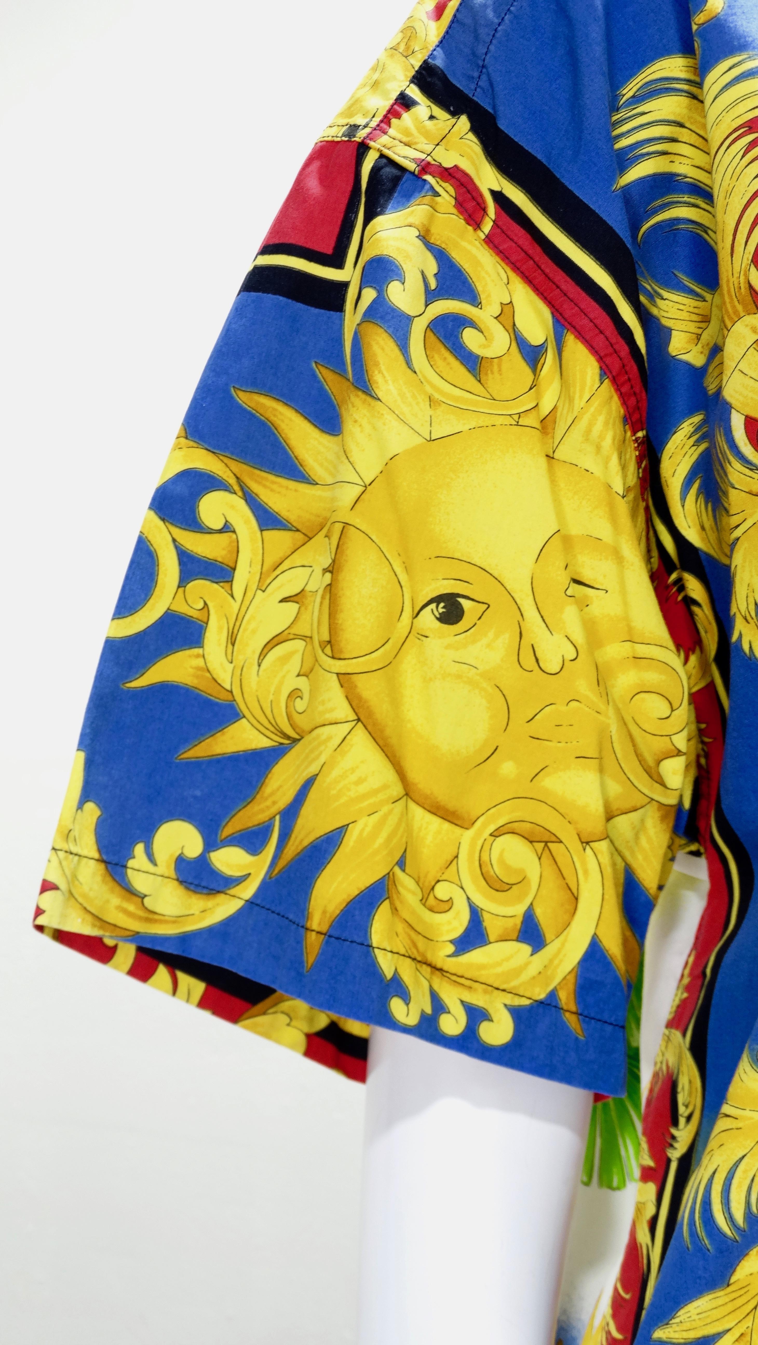 Brown Gianni Versace Celestial Sun Miami Cotton Shirt
