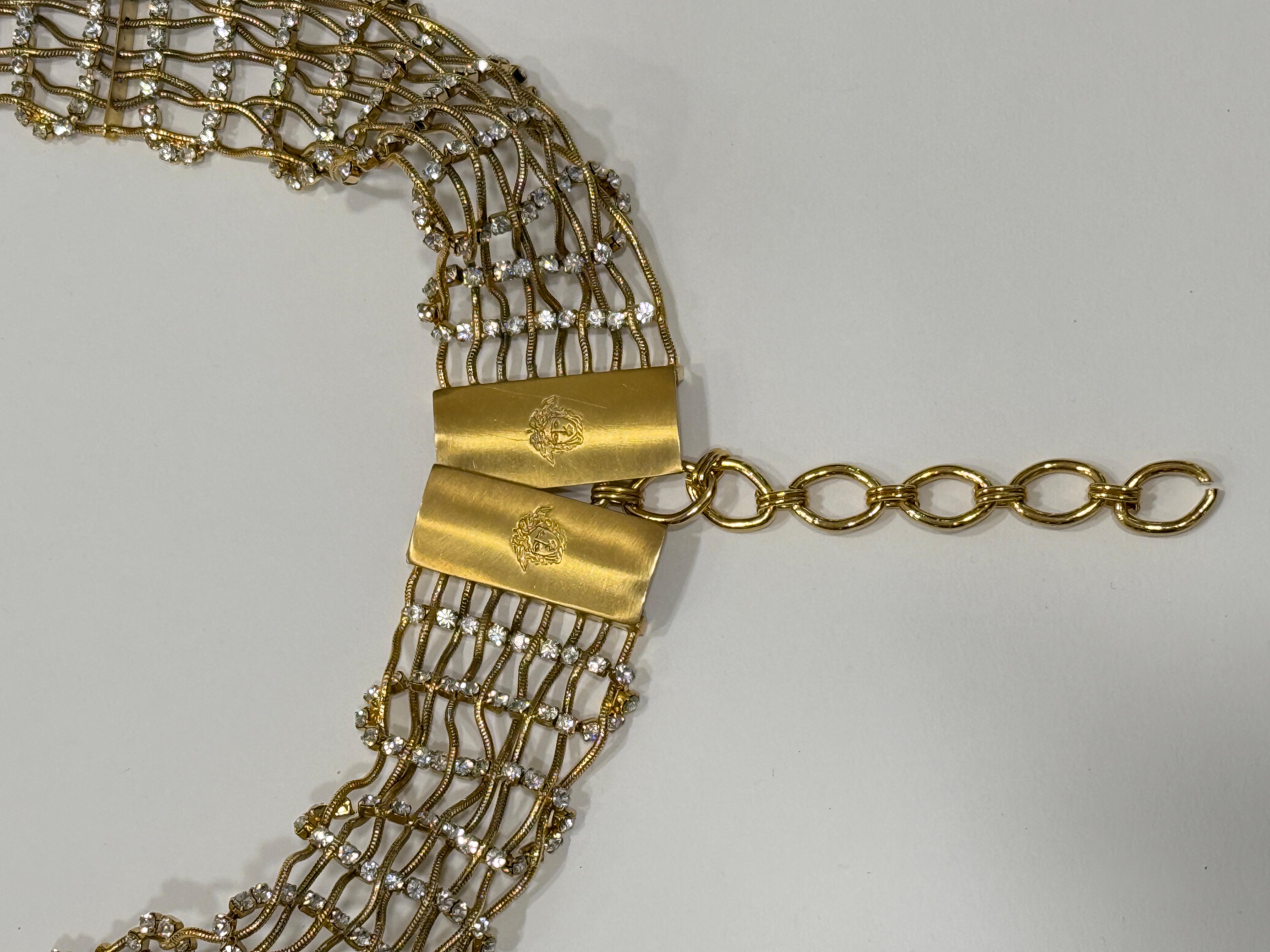 Cinturón de cota de malla y brillantes Gianni Versace c.1980's Marrón en venta