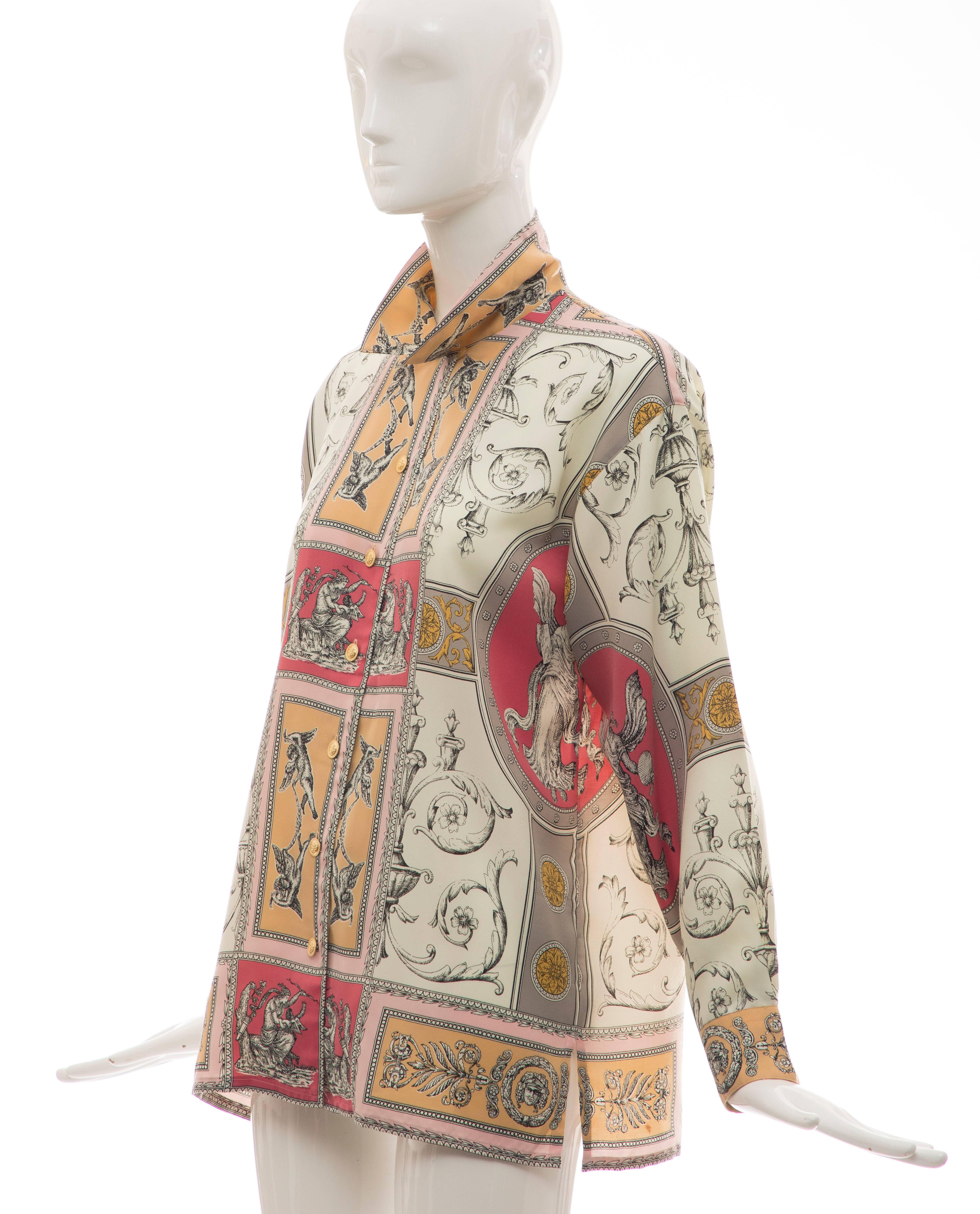 Gianni Versace Cherub Print Silk Blouse, Circa 1990's For Sale 2