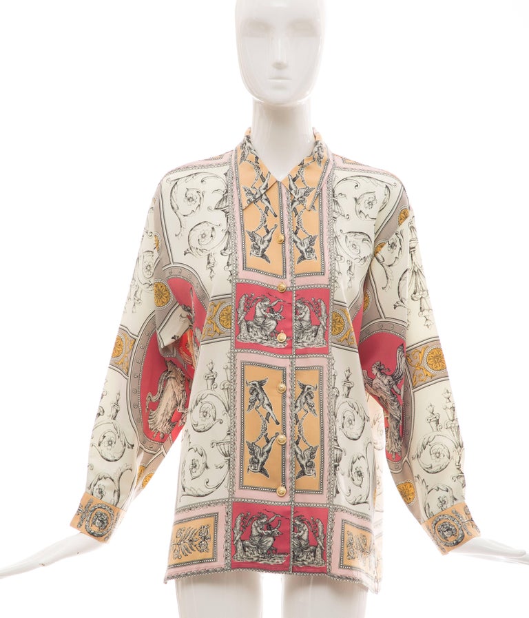 Gianni Versace Cherub Print Silk Blouse, Circa 1990's For Sale at ...