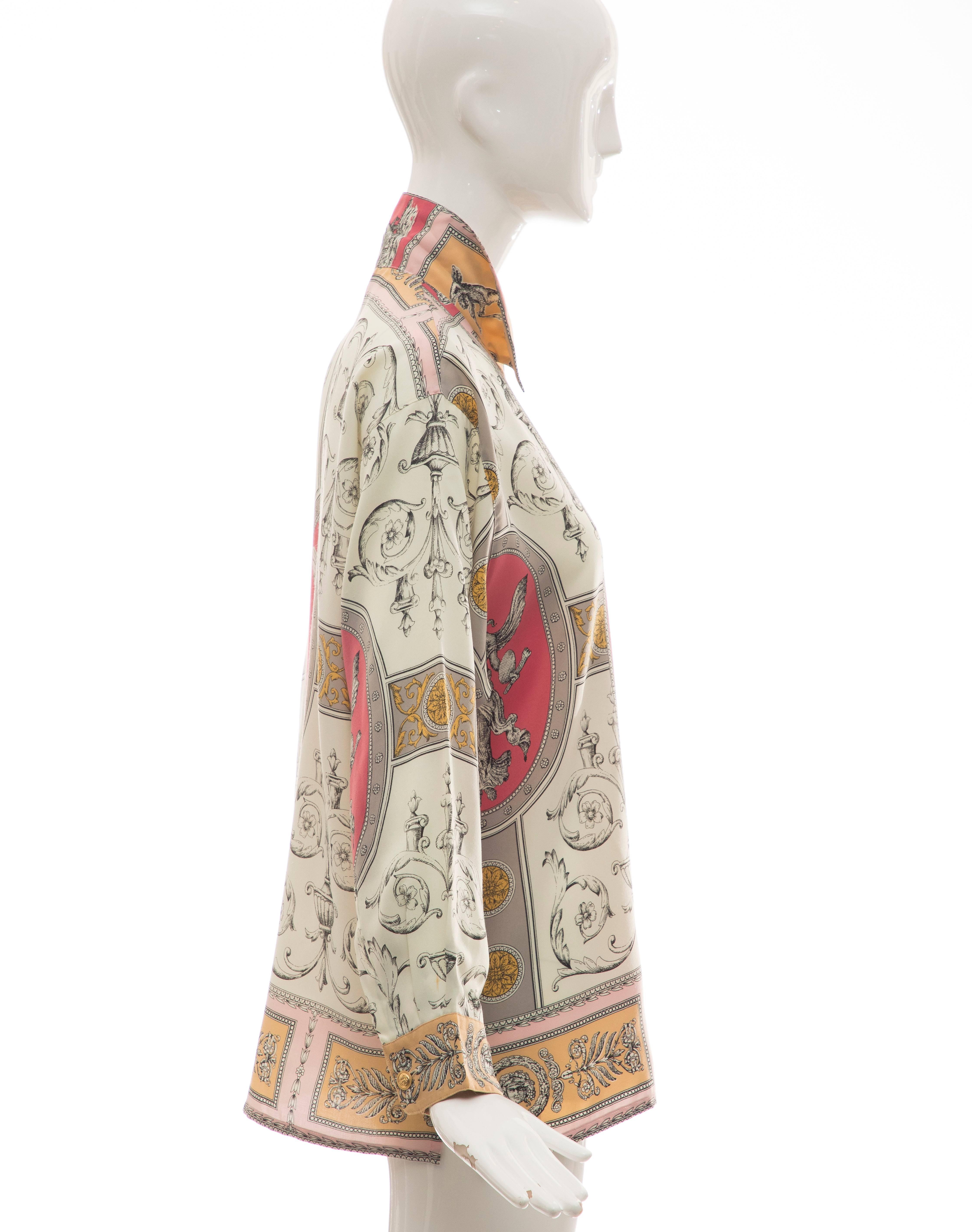 Gianni Versace Cherub Print Silk Blouse, Circa 1990's In Excellent Condition For Sale In Cincinnati, OH