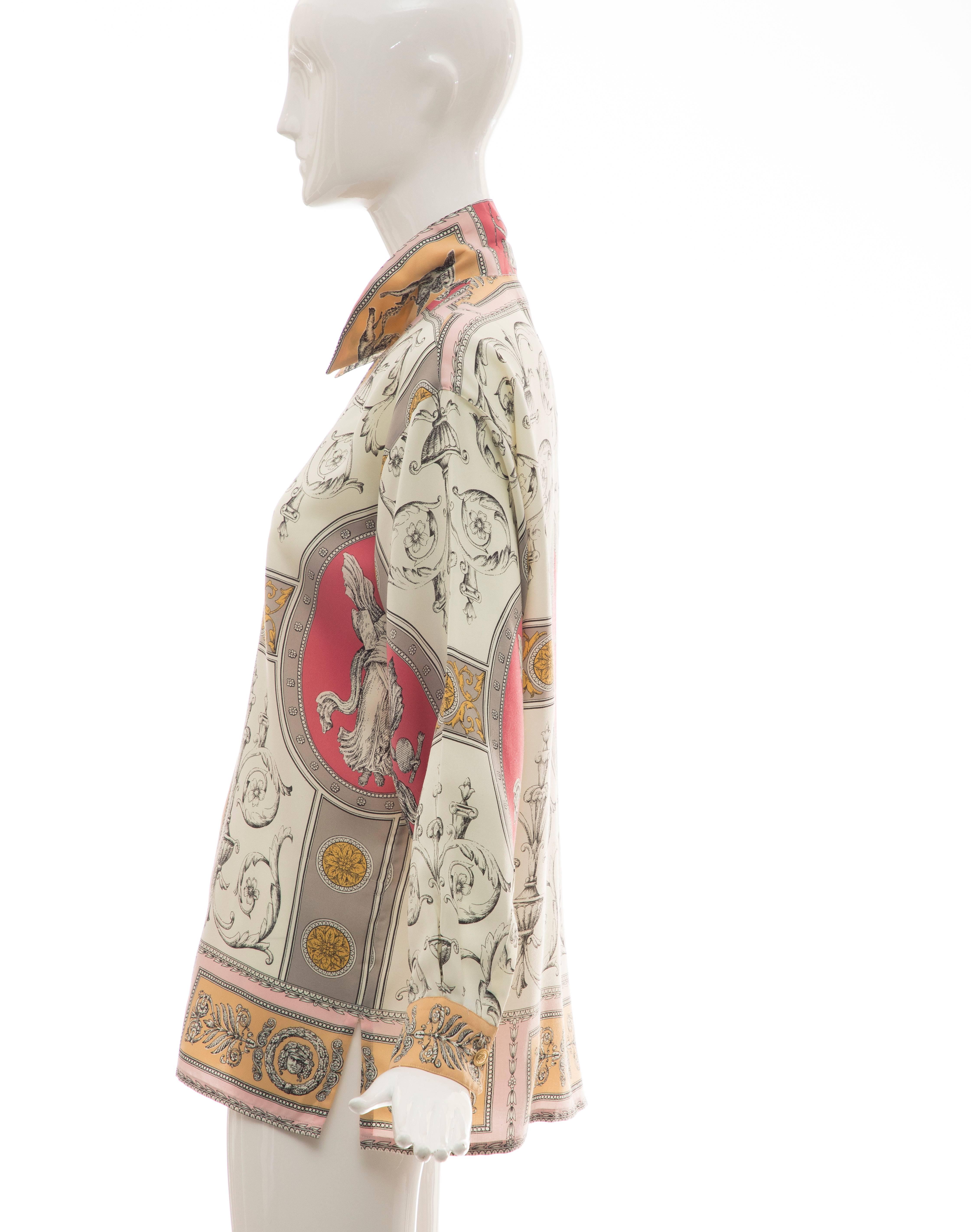 Gianni Versace Cherub Print Silk Blouse, Circa 1990's For Sale 1